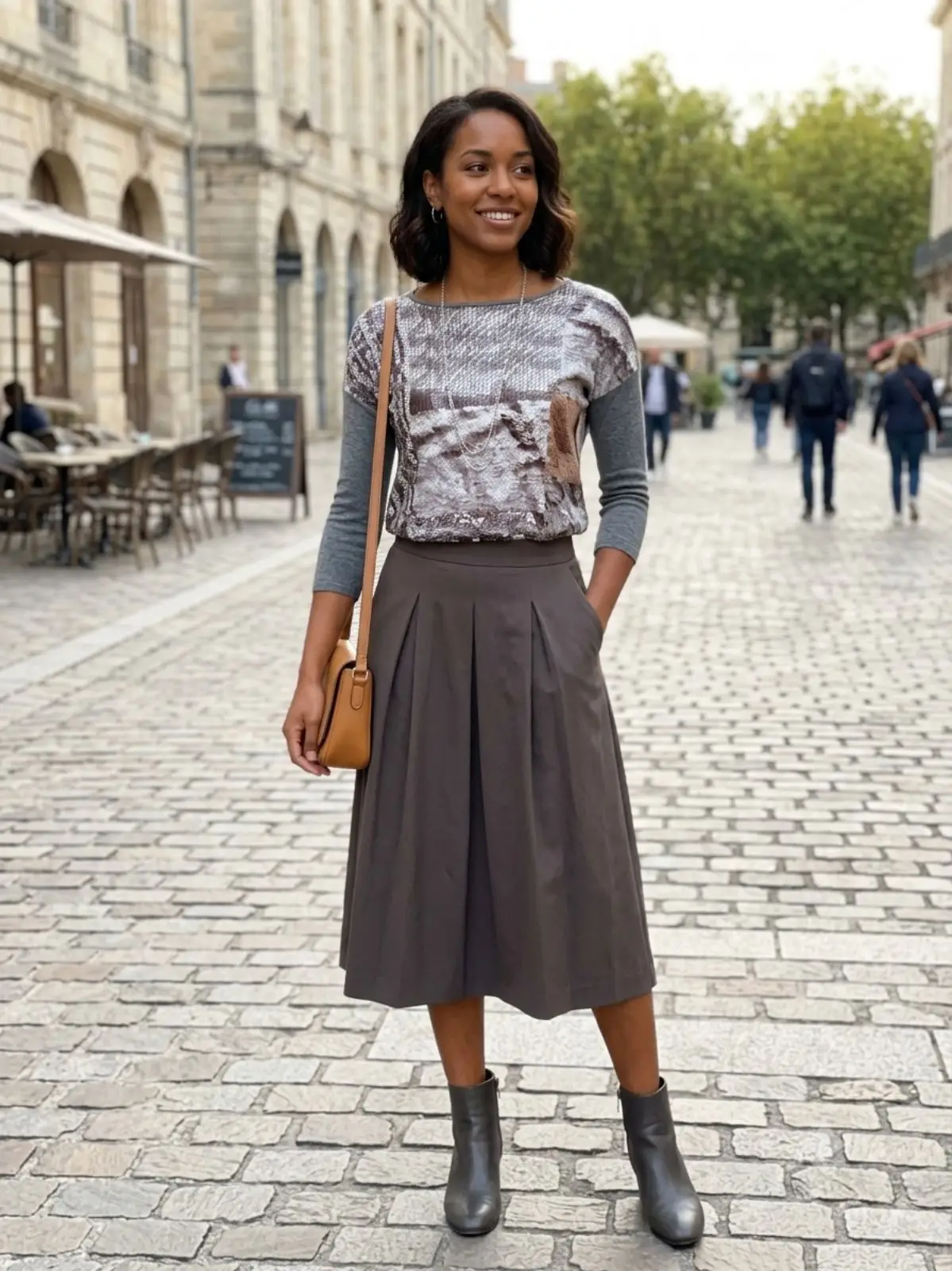 Zara Sequin Front Long Sleeve Top
