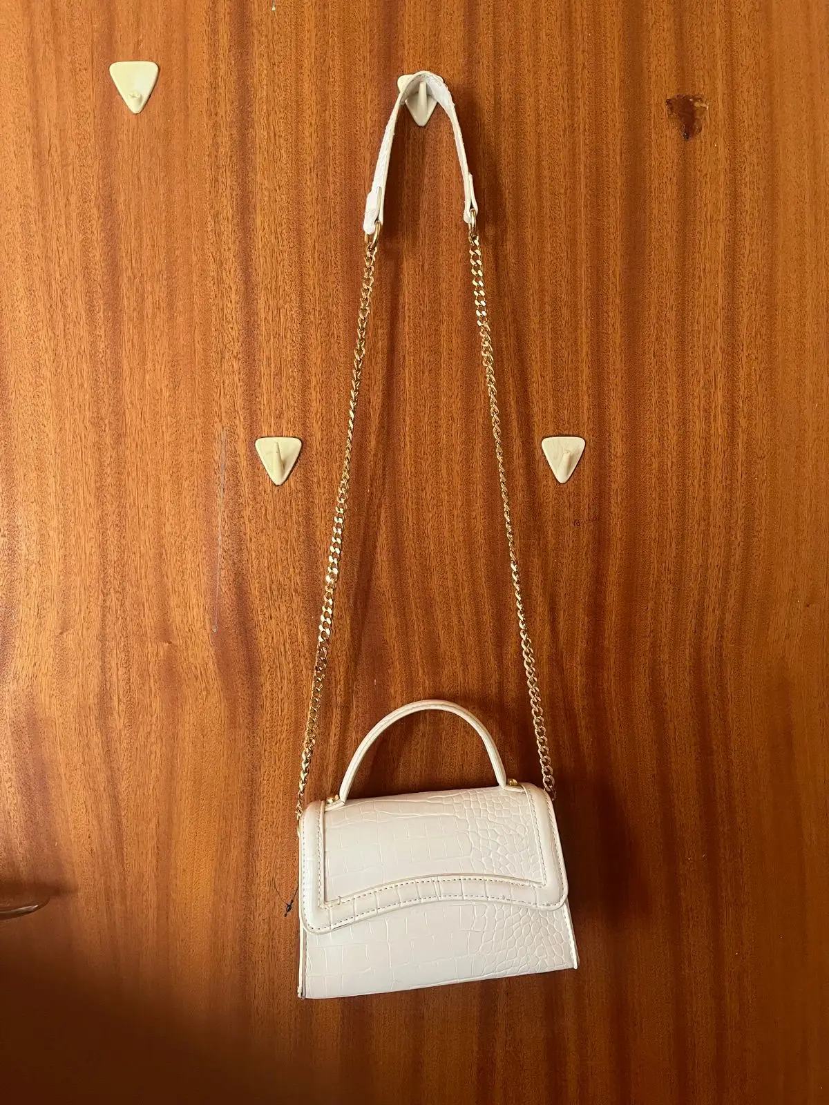White Croc-Effect Mini Handbag with Gold Chain Strap
