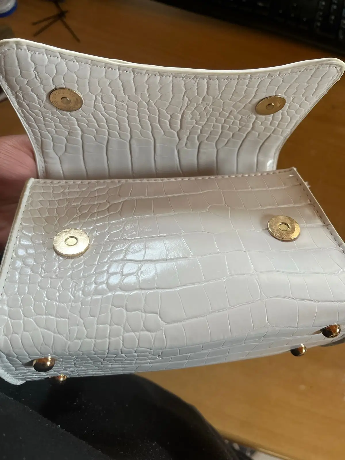 White Croc-Effect Mini Handbag with Gold Chain Strap