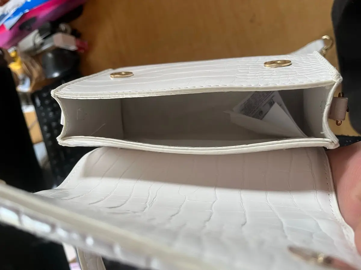 White Croc-Effect Mini Handbag with Gold Chain Strap