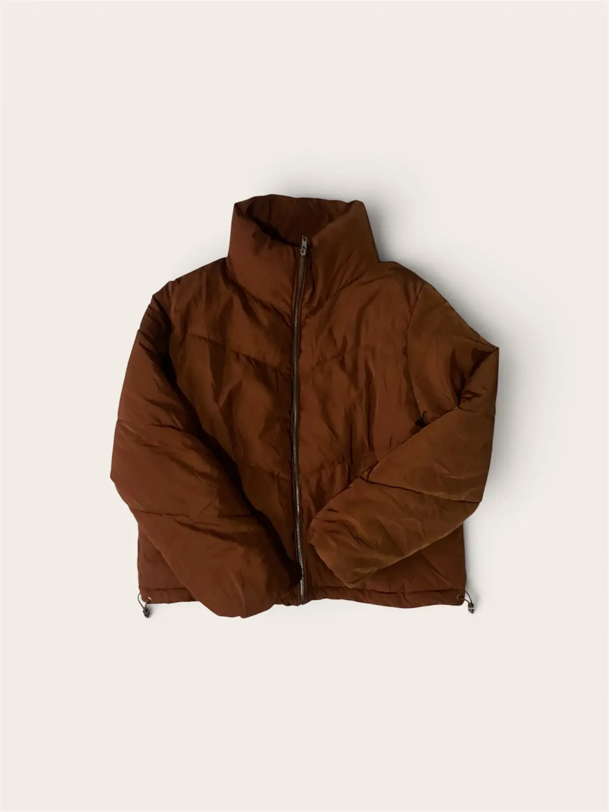 H&M Cropped Rust Brown Puffer Jacket High Neck