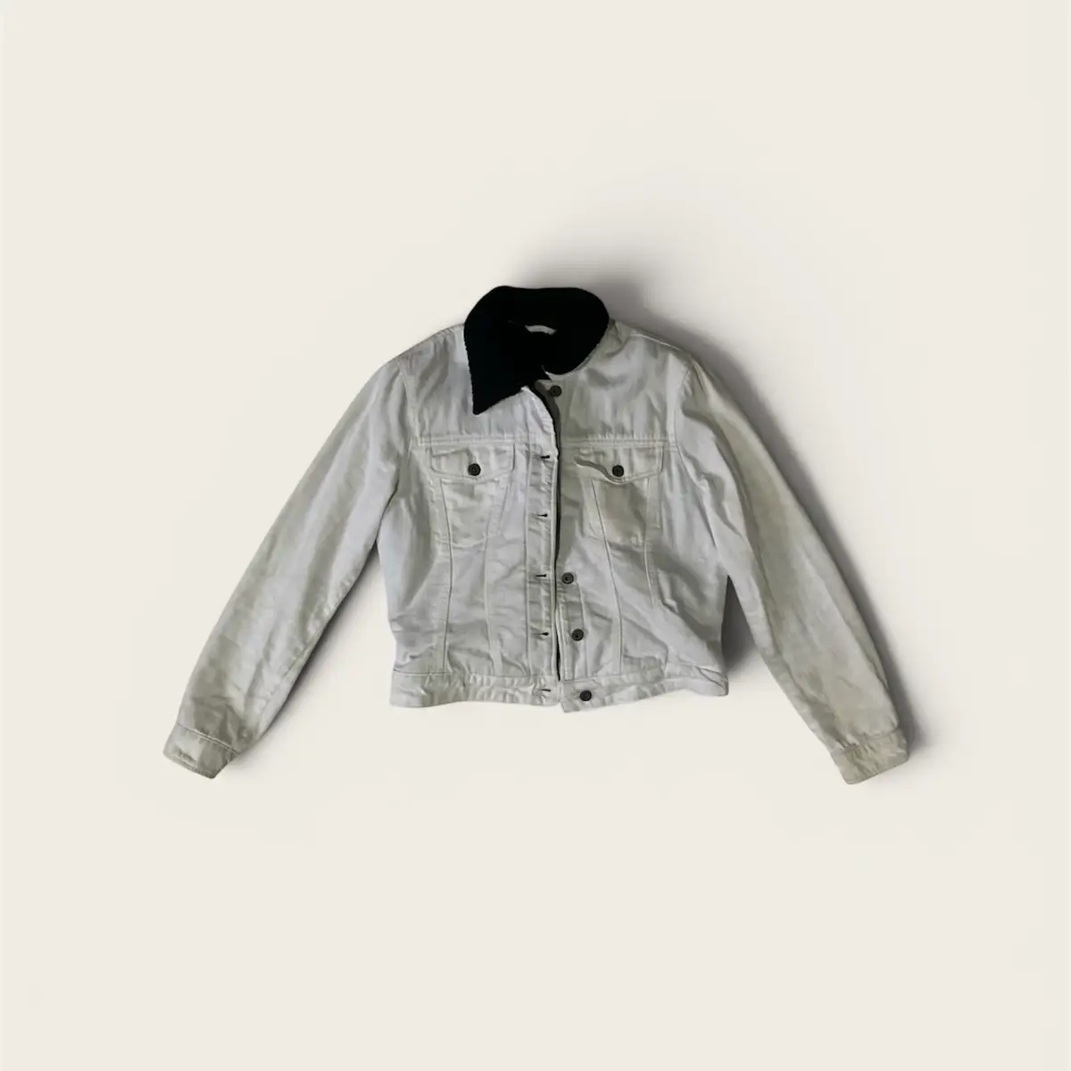 White Denim Trucker Jacket with Black Corduroy Collar