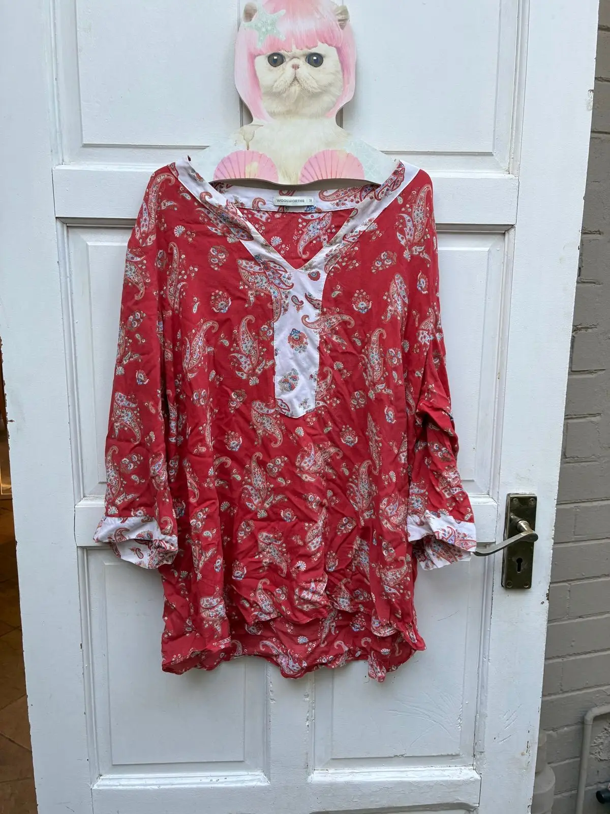 Woolworths Red Paisley Top Size 18