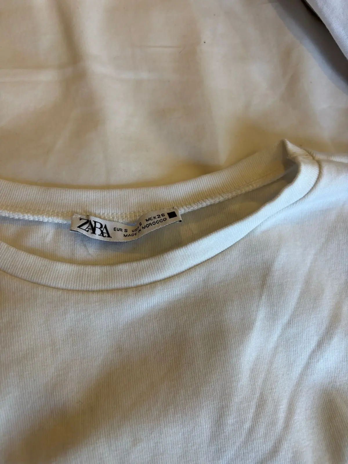 Zara White T-Shirt with Blue Ruffled Sleeves