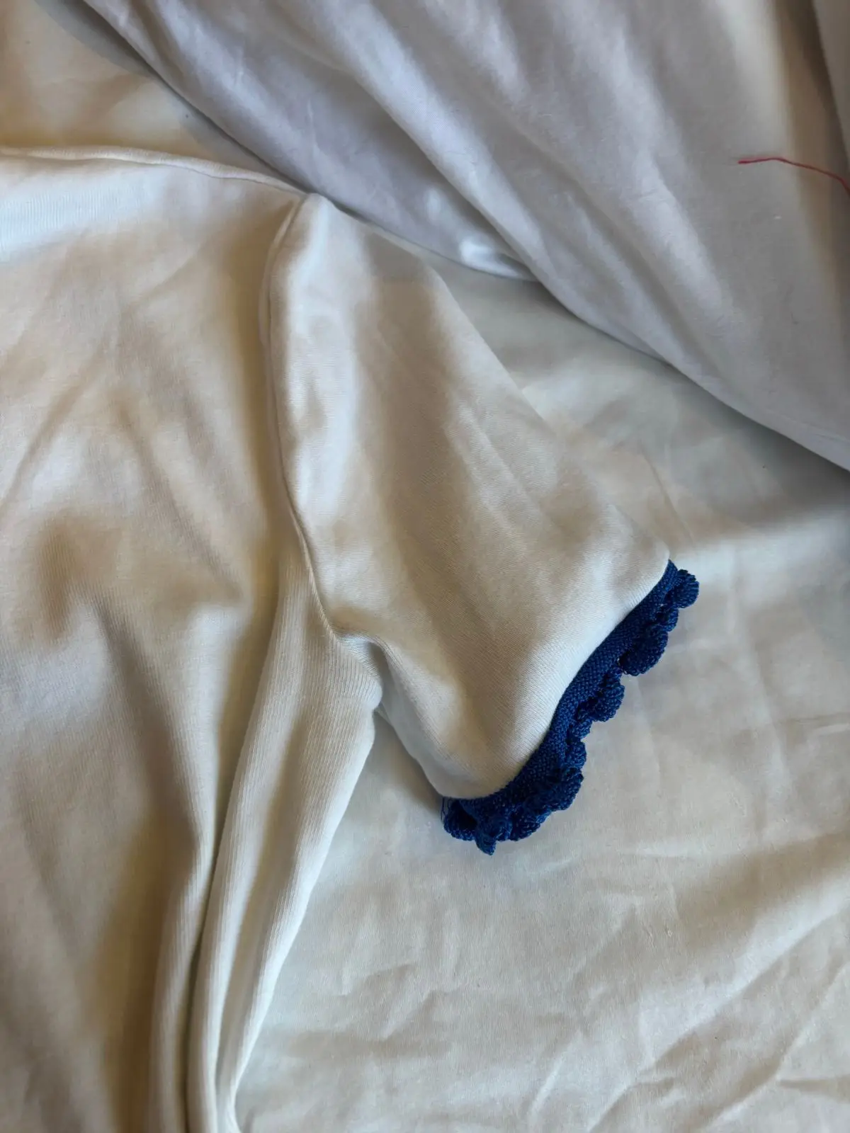 Zara White T-Shirt with Blue Ruffled Sleeves