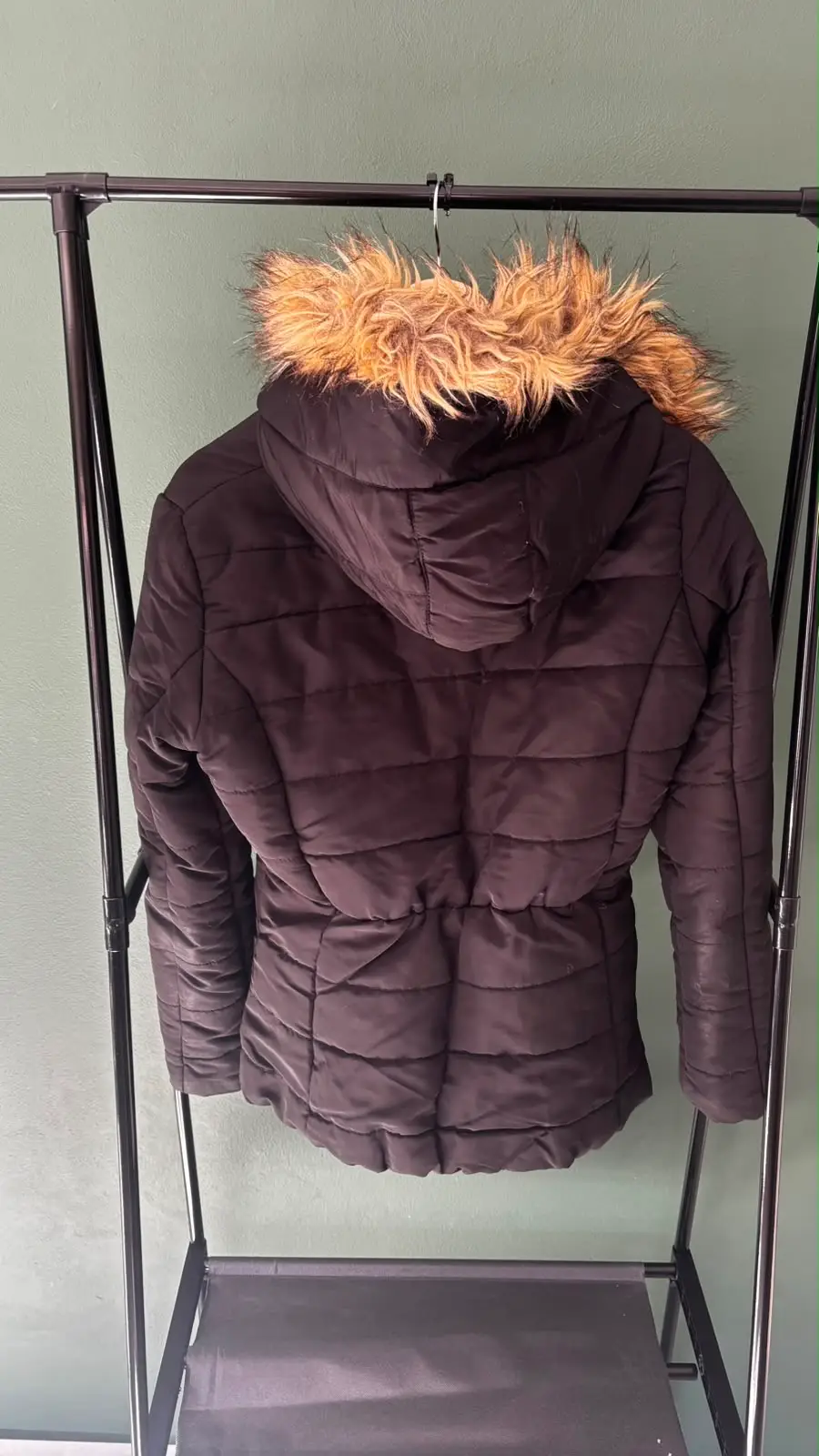 H&M Faux Fur Trim Fitted Hooded Puffer Jacket