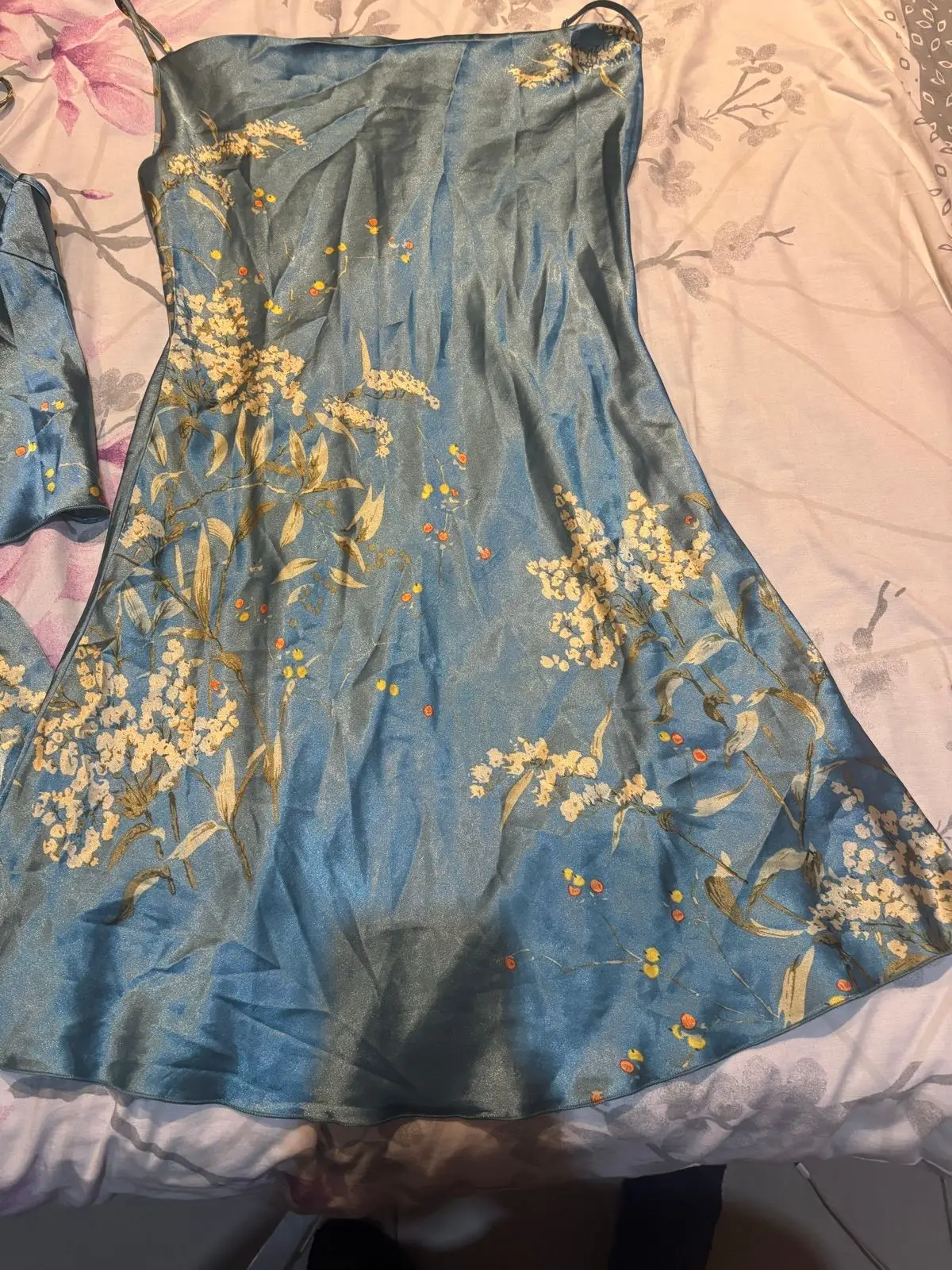Shein Blue Floral Satin Pajama Set
