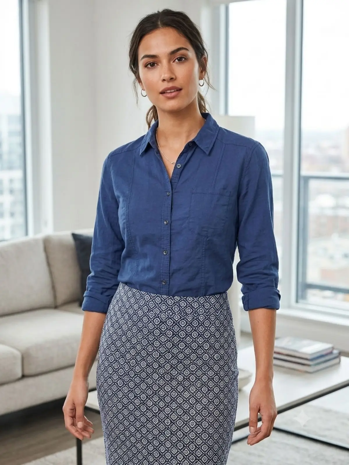 Woolworths Blue Long-Sleeve Button-Up Shirt