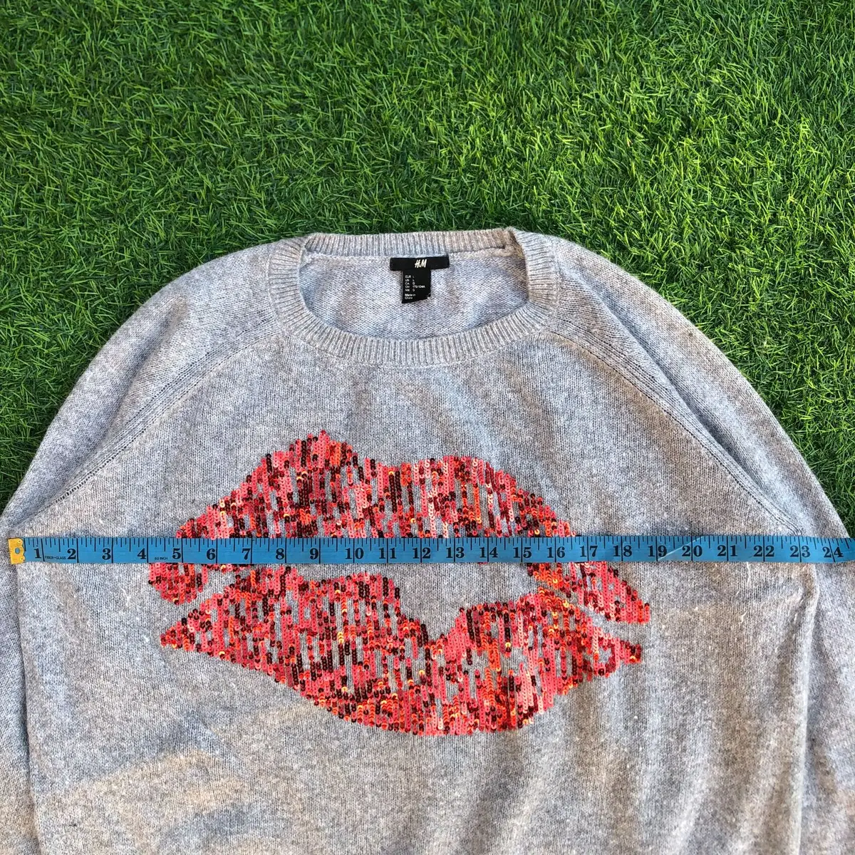 H&M Grey Sweater with Red Lip Graphic