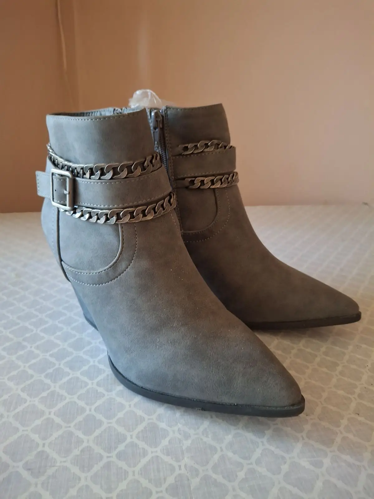Foschini Grey Pointed Ankle Boots with Chain Detail