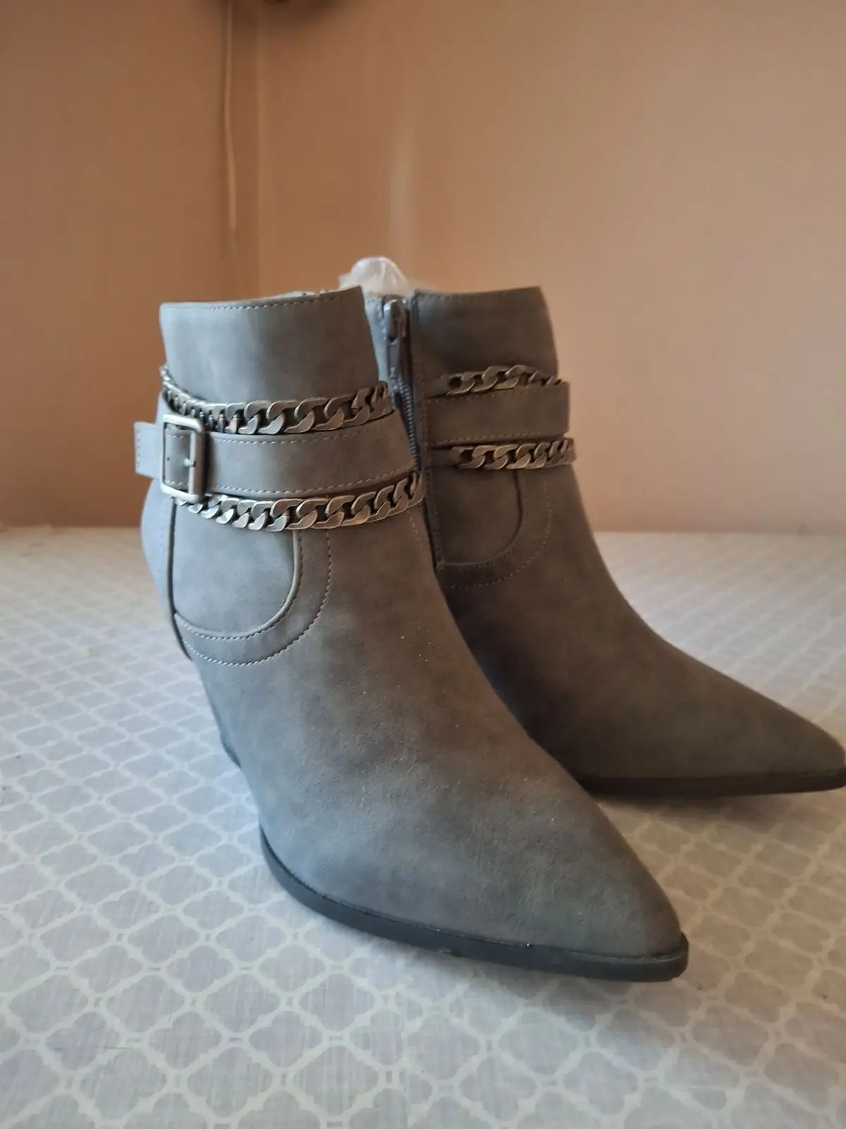 Foschini Grey Pointed Ankle Boots with Chain Detail