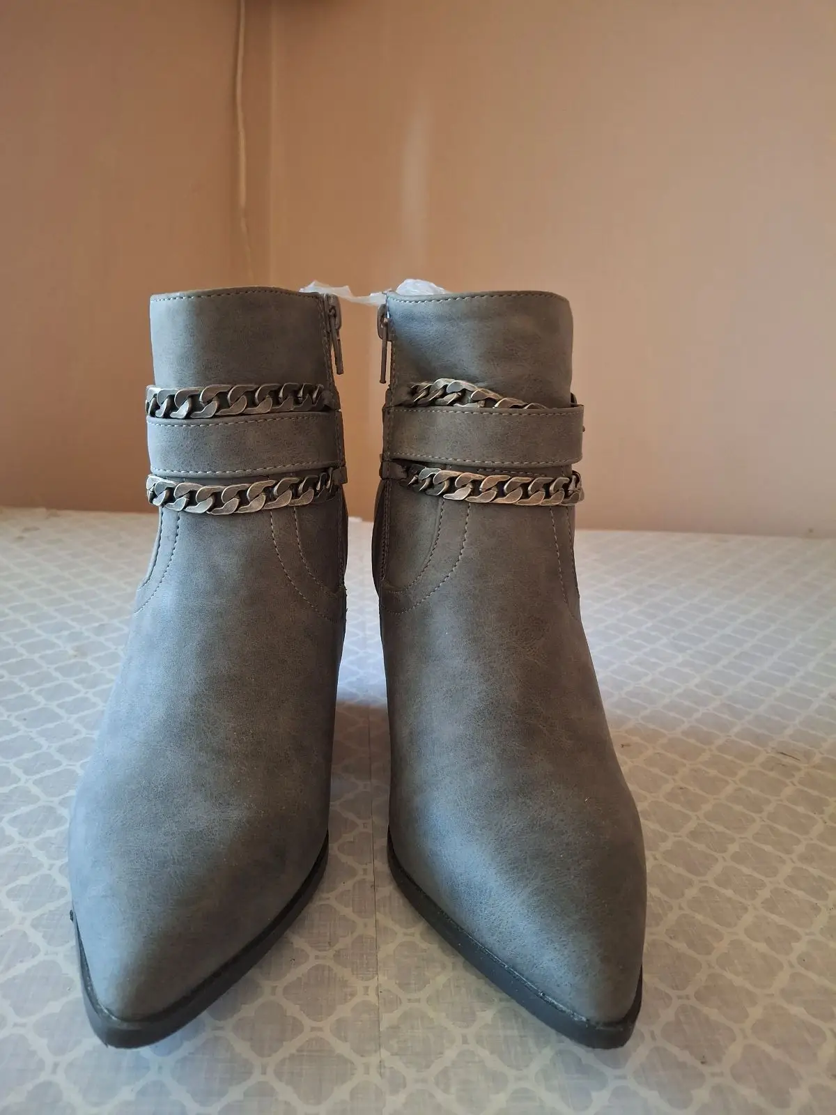 Foschini Grey Pointed Ankle Boots with Chain Detail