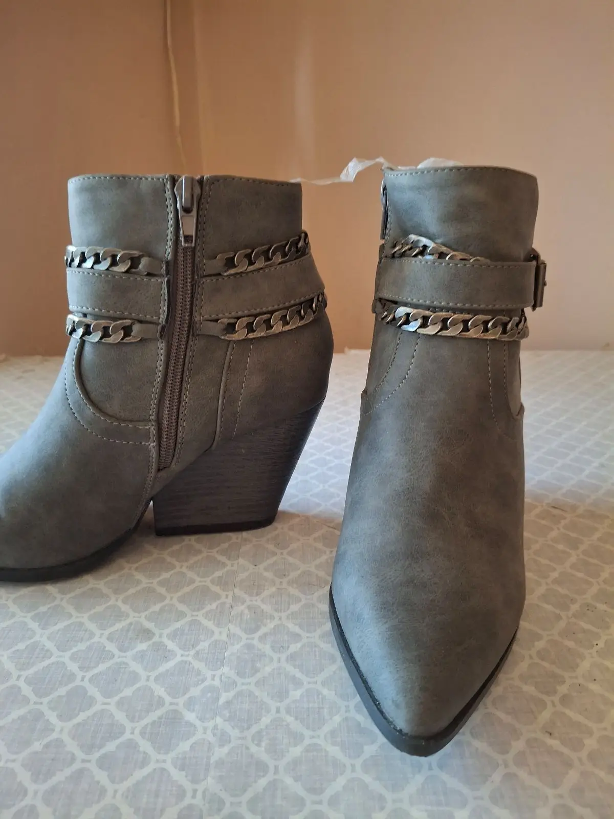 Foschini Grey Pointed Ankle Boots with Chain Detail