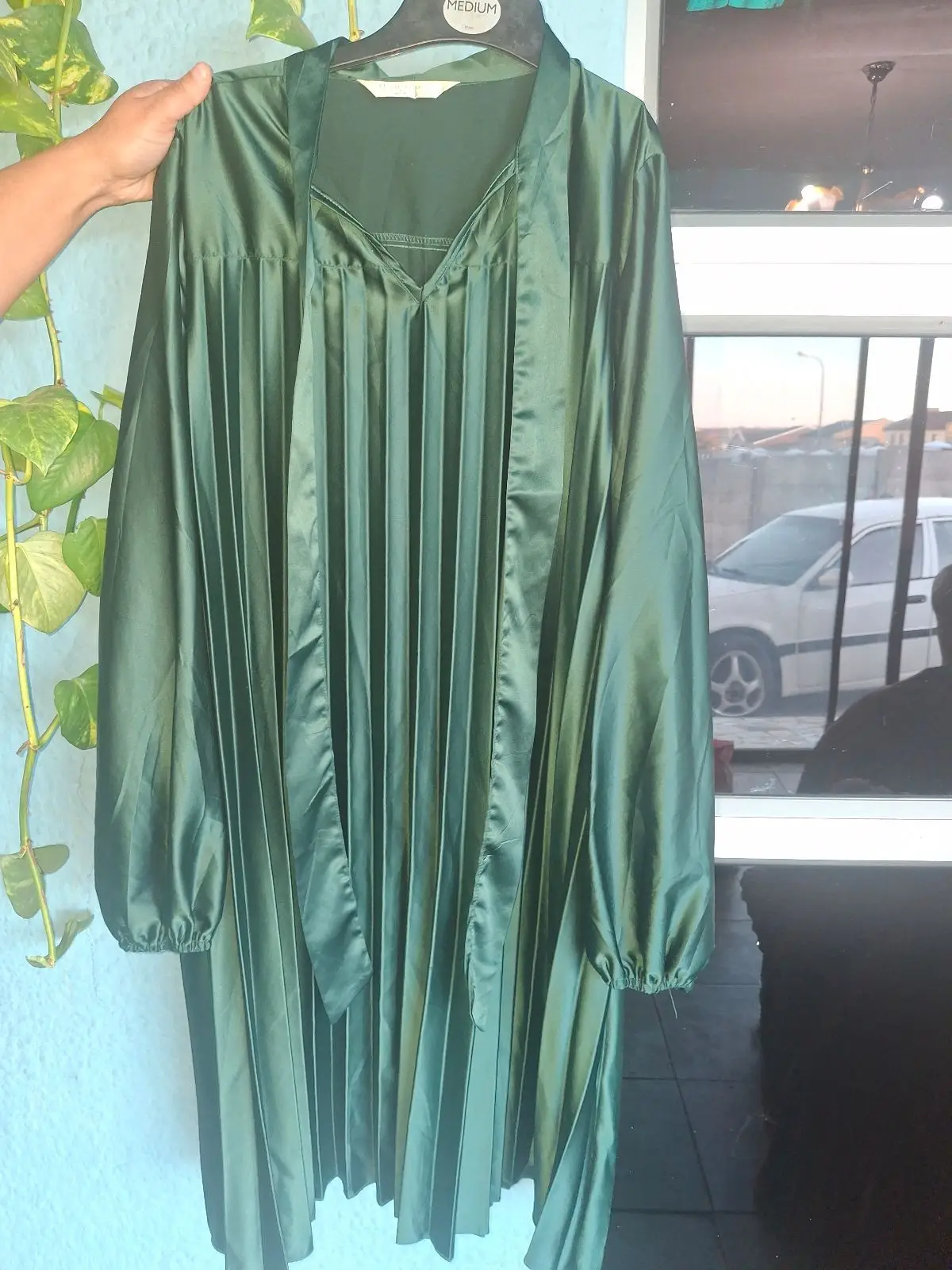Forever New Green Pleated Satin Dress