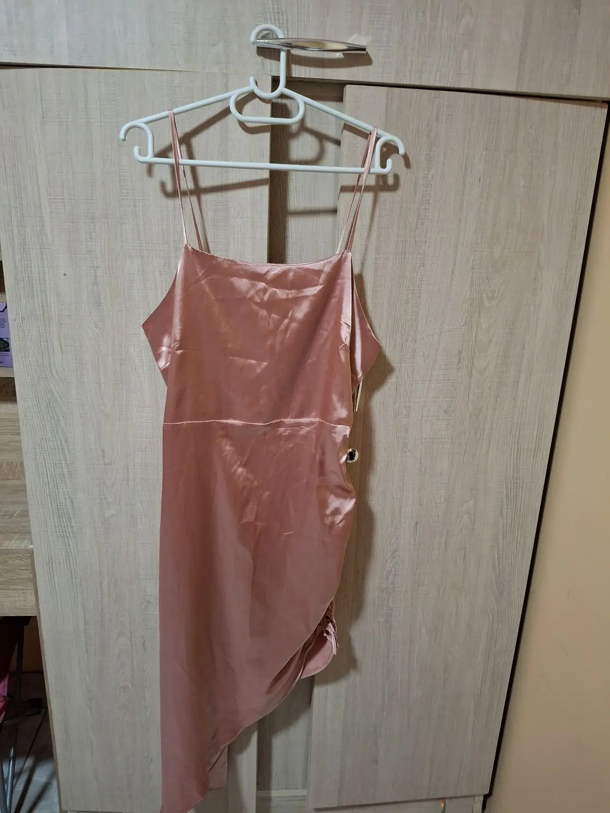 The Fix Pink Satin Asymmetrical Slip Dress