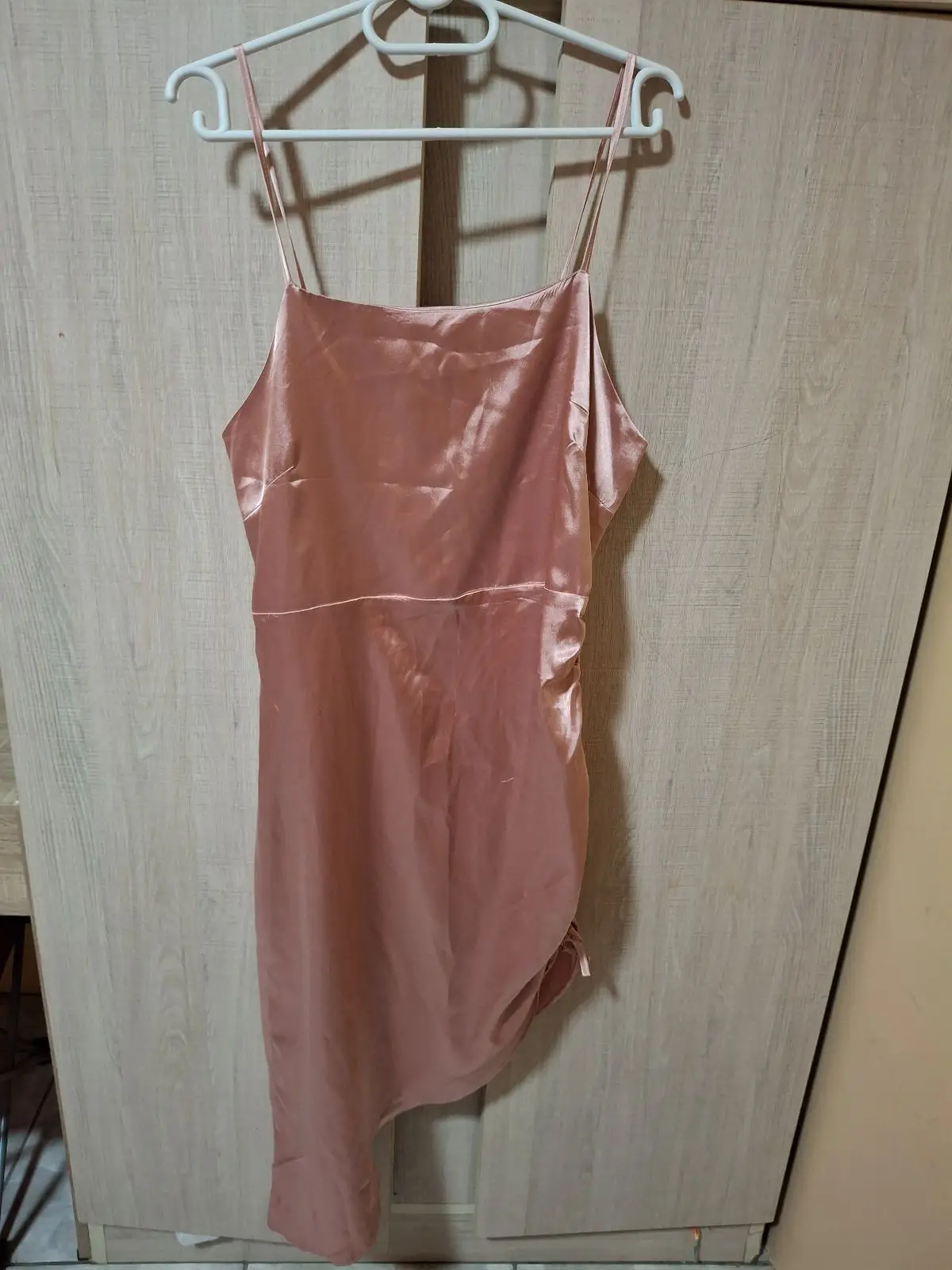 The Fix Pink Satin Asymmetrical Slip Dress