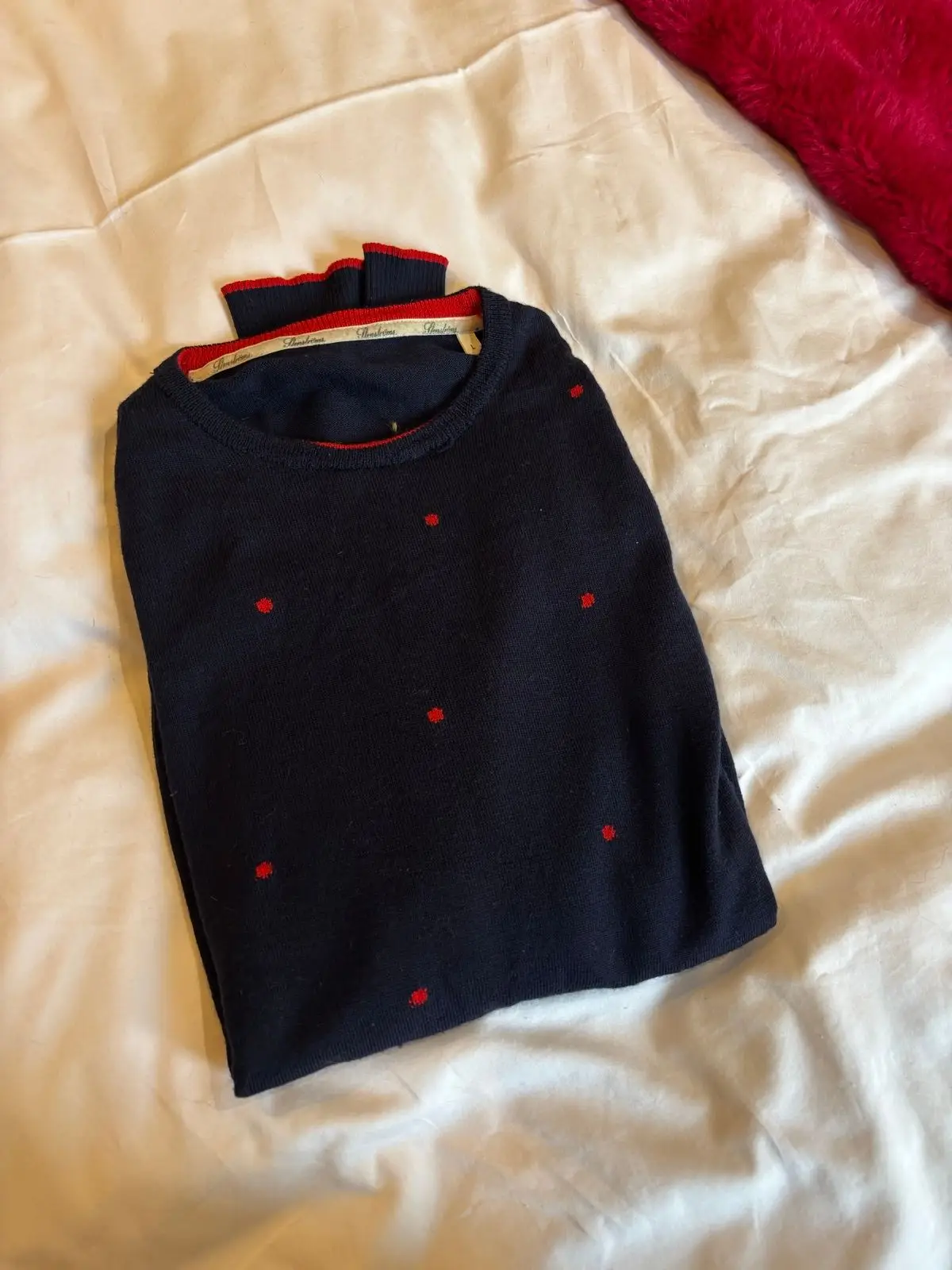 Stenströms Navy Knit Sweater with Red Polka Dots
