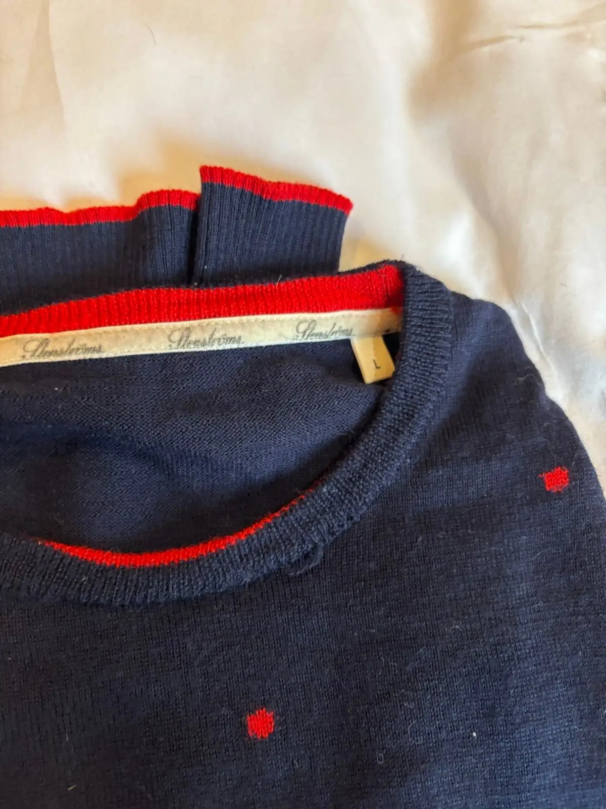 Stenströms Navy Knit Sweater with Red Polka Dots