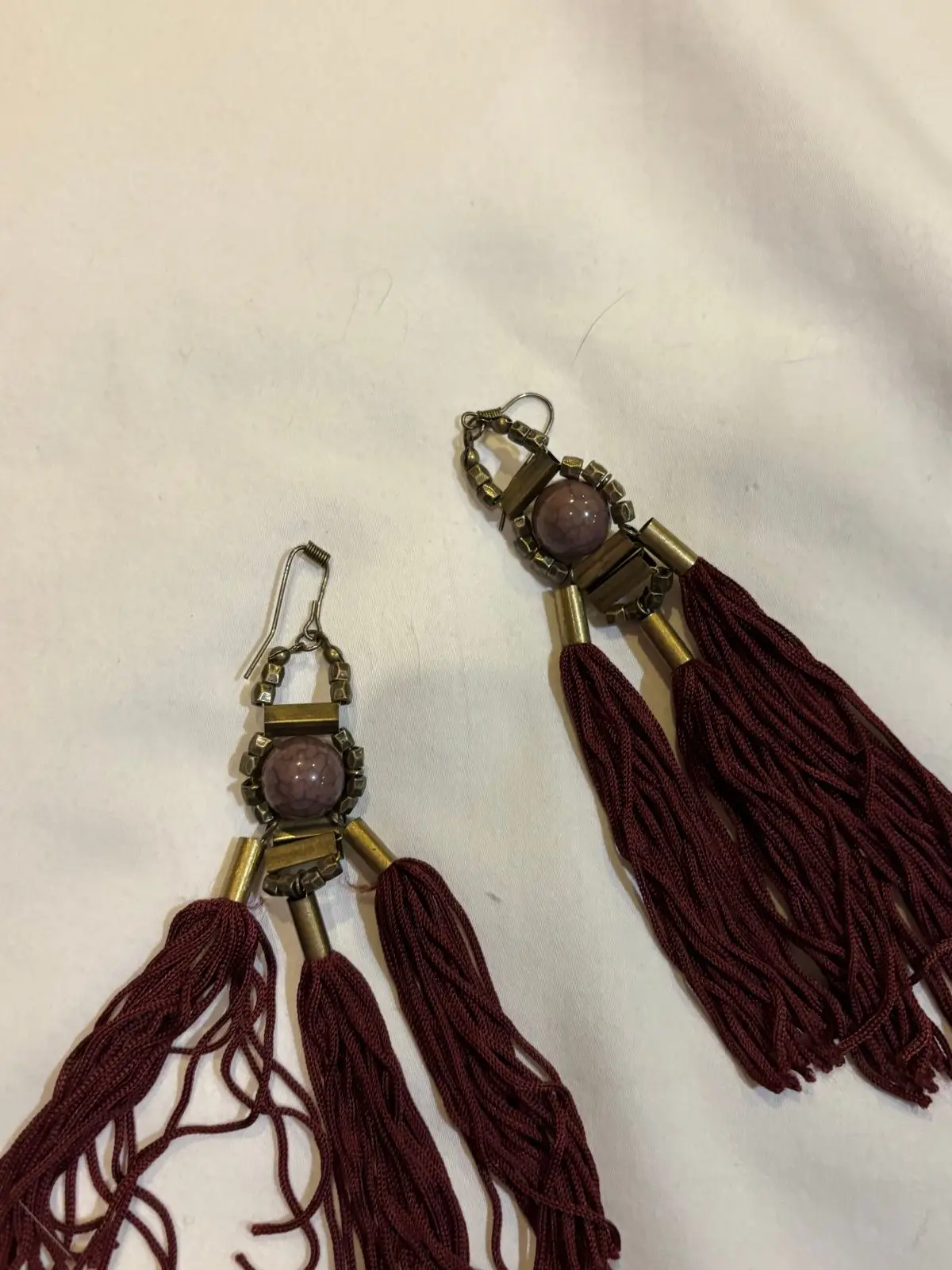 Boho Maroon Tassel Drop Earrings