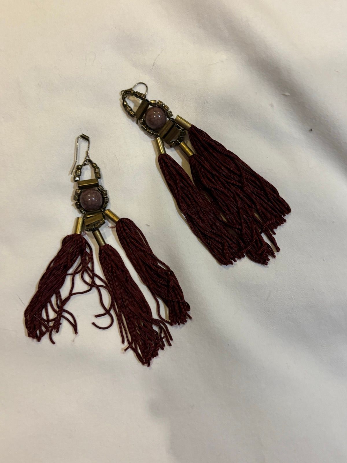 Boho Maroon Tassel Drop Earrings