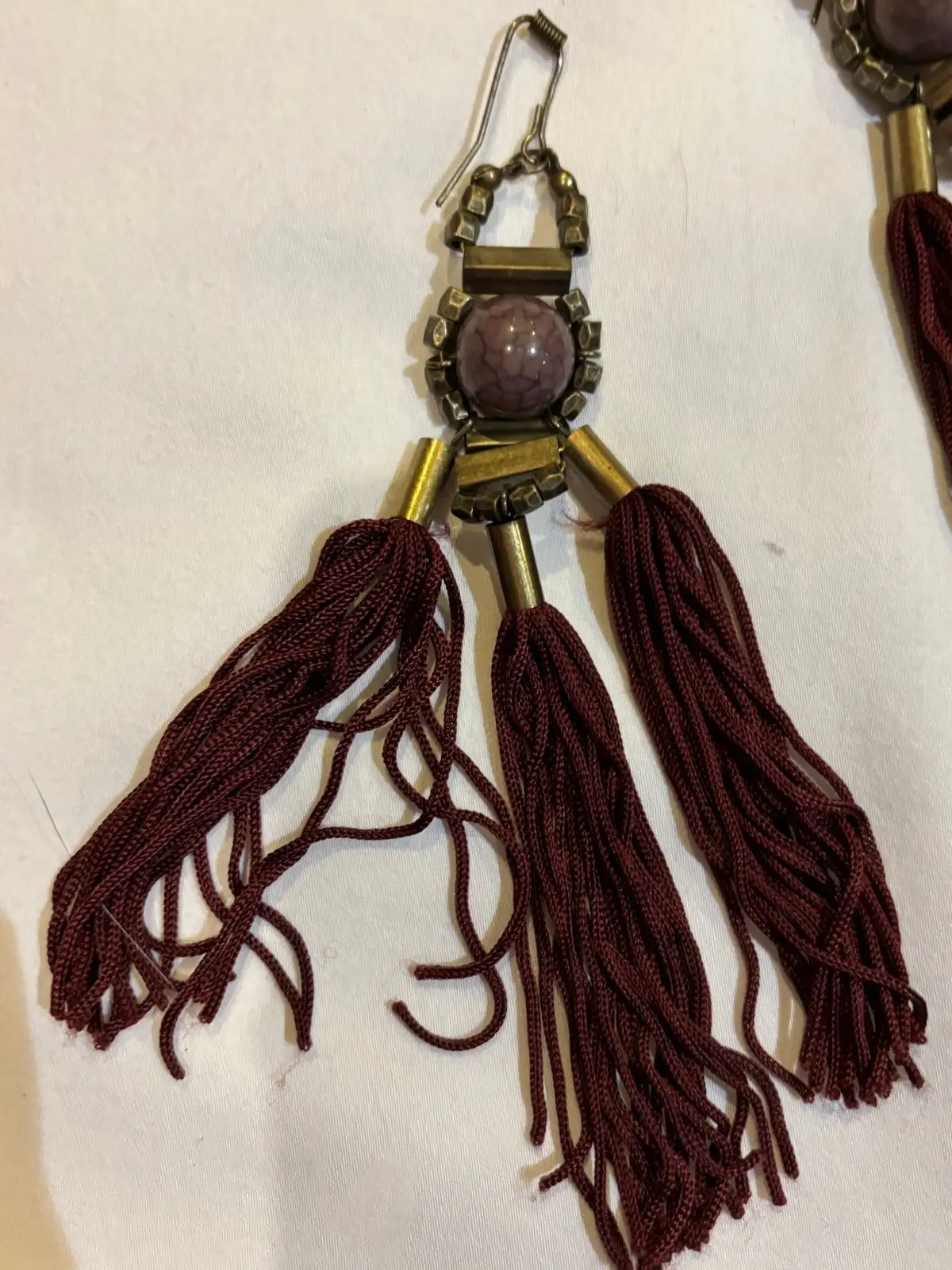 Boho Maroon Tassel Drop Earrings