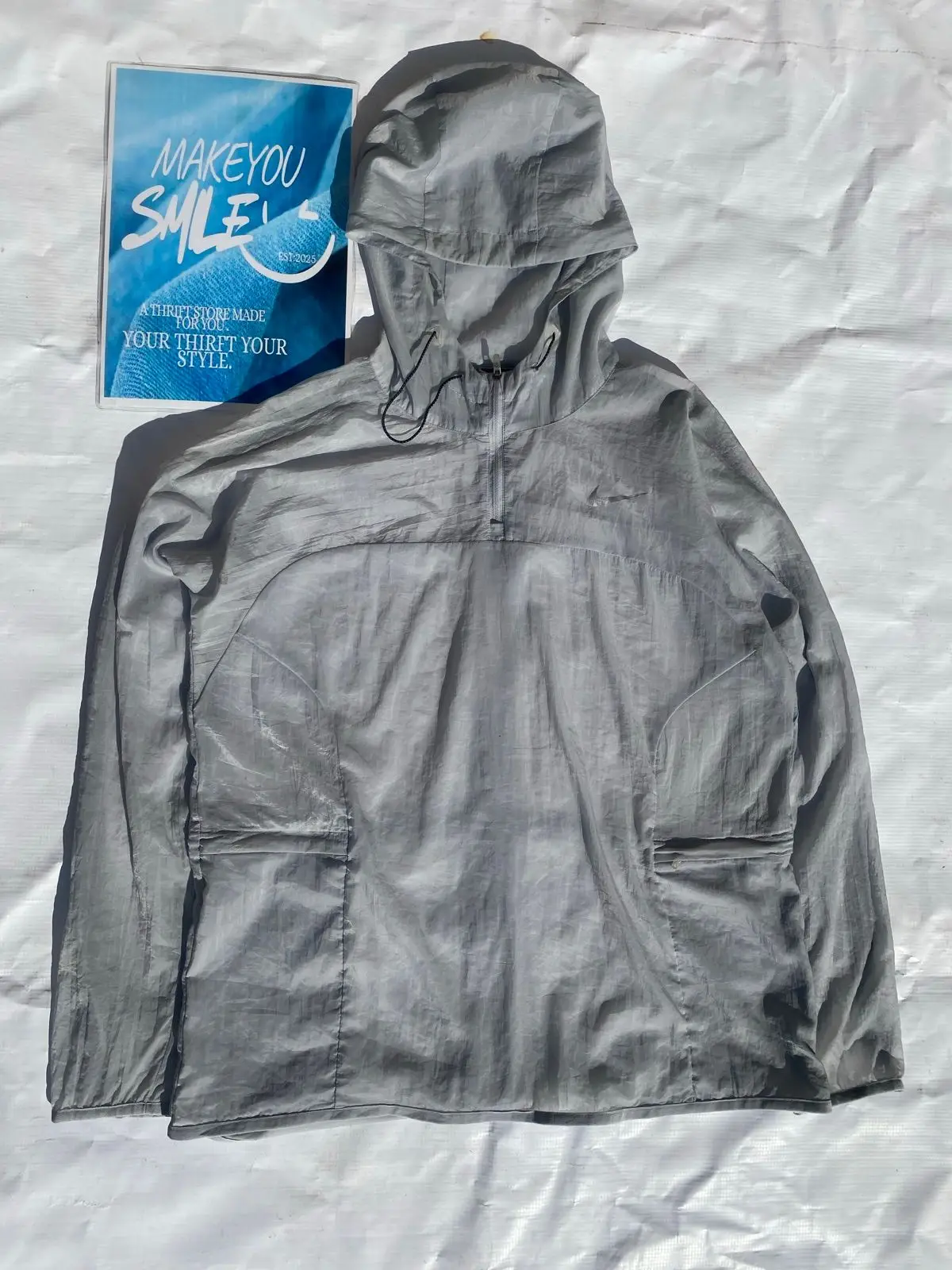Nike Light Grey Half-Zip Hooded Windbreaker