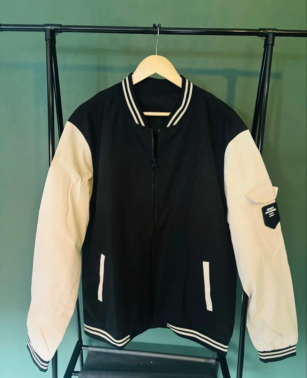Shein Black and White Varsity Bomber Jacket