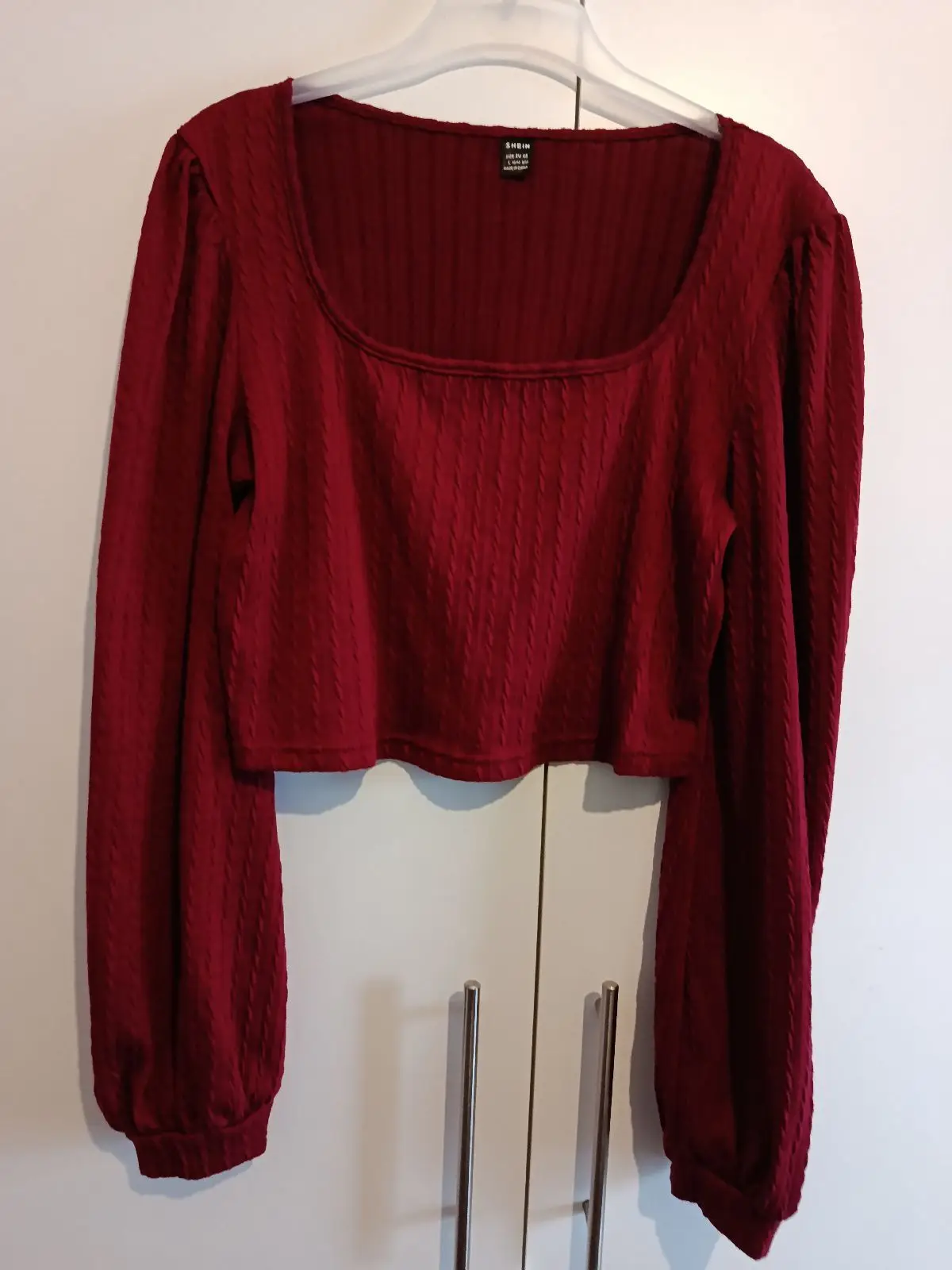 Shein Maroon Long Sleeve Crop Top