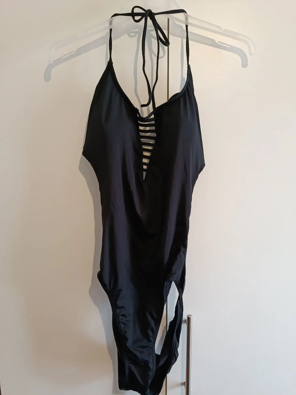 Black Halterneck One-Piece Swimsuit with Ladder Detail
