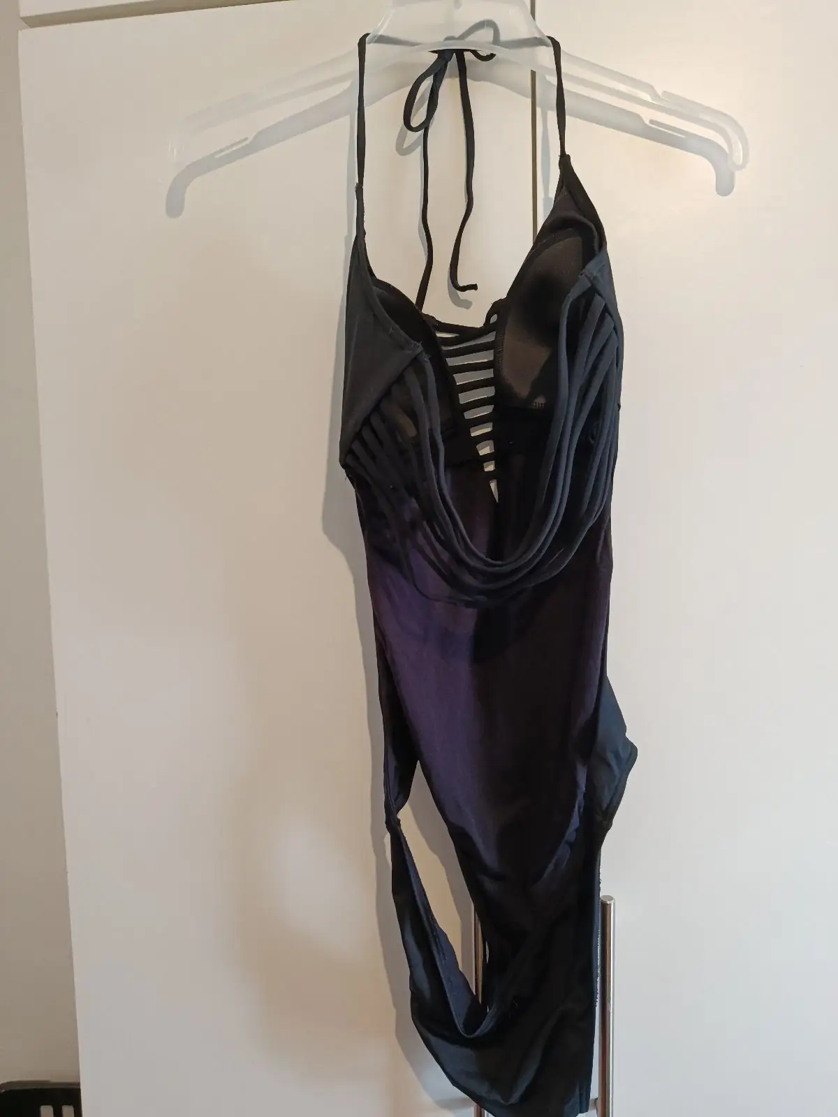 Black Halterneck One-Piece Swimsuit with Ladder Detail
