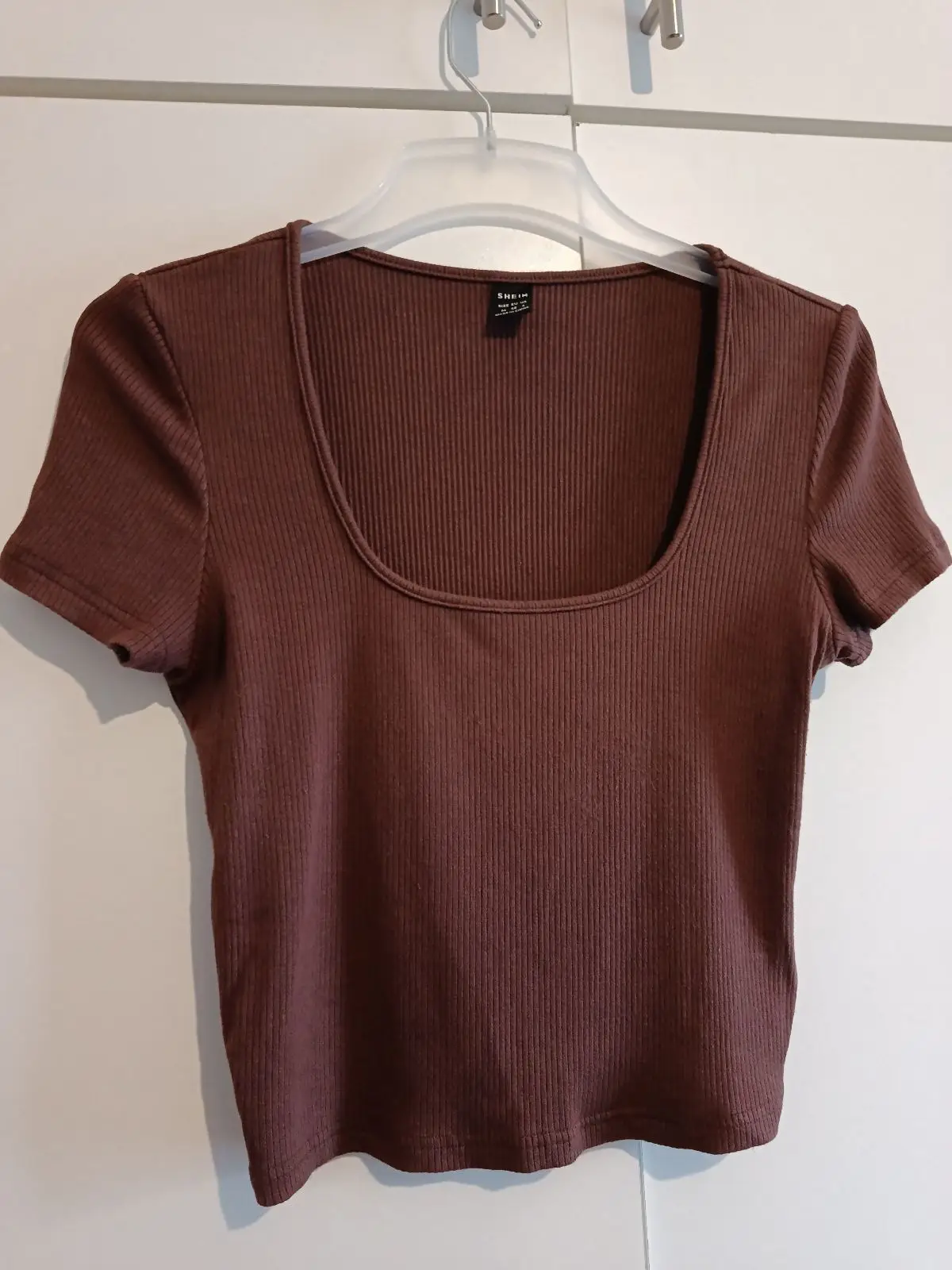 Shein Brown Ribbed Scoop Neck Crop Top