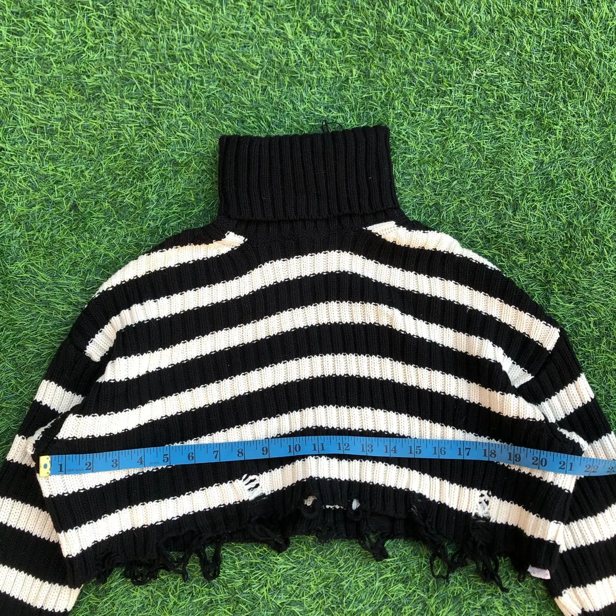 Zara Striped Cropped Distressed Turtleneck Knit