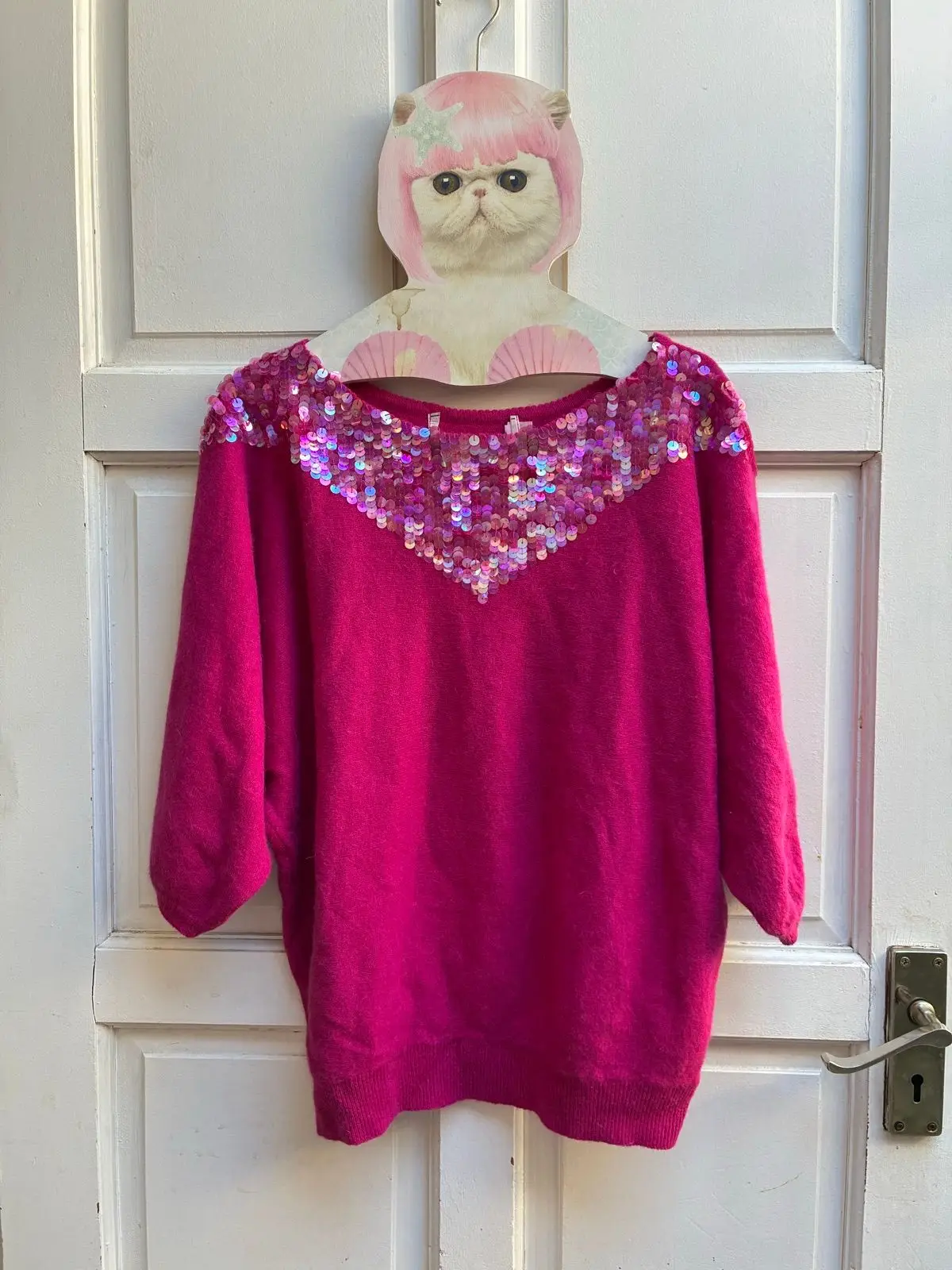 Pink Knit Sequin Neckline Sweater