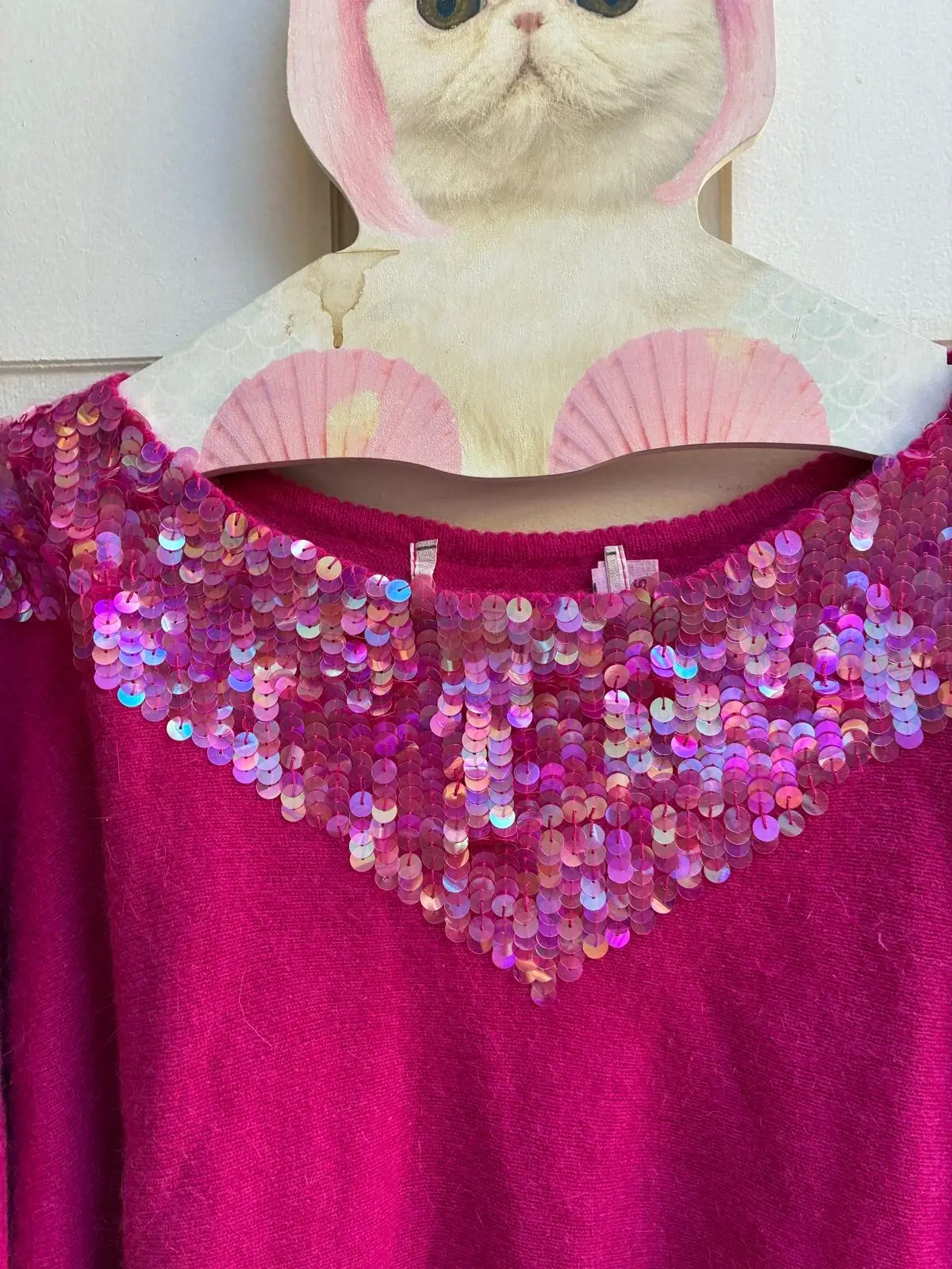 Pink Knit Sequin Neckline Sweater
