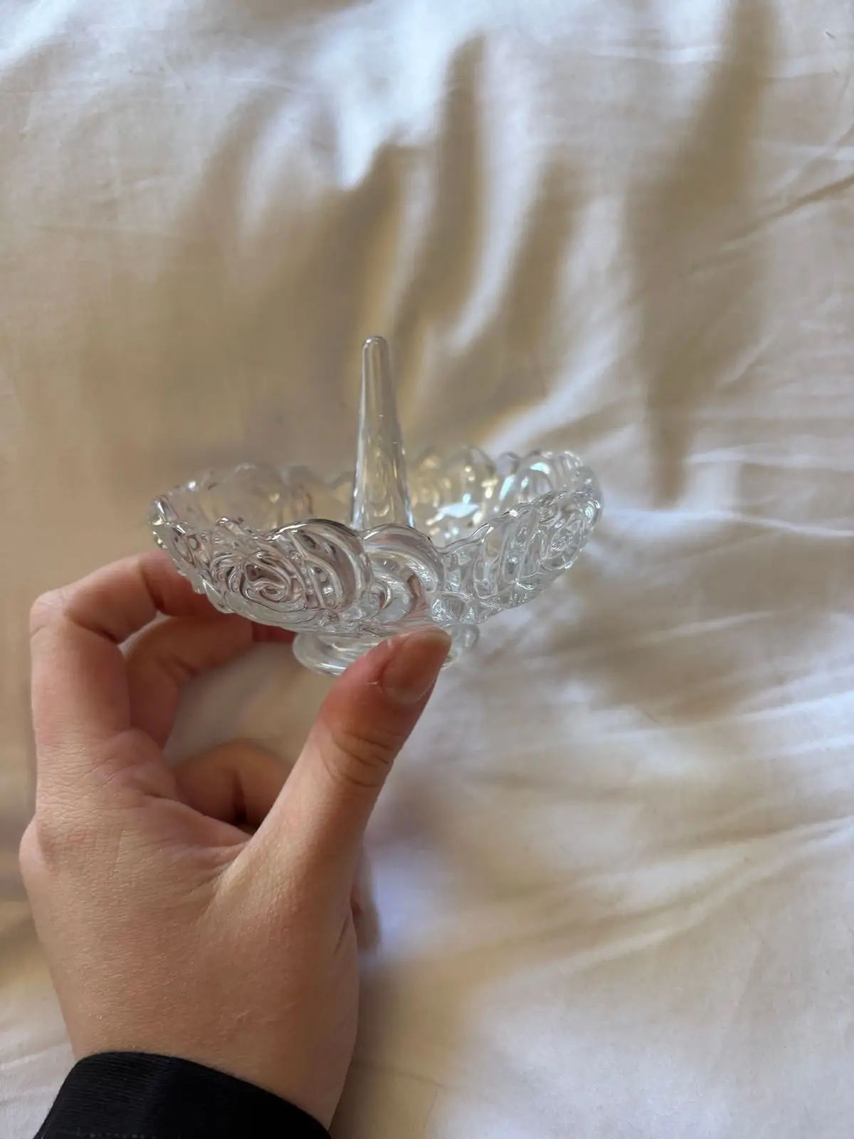 Vintage Clear Pressed Glass Ring Holder Dish