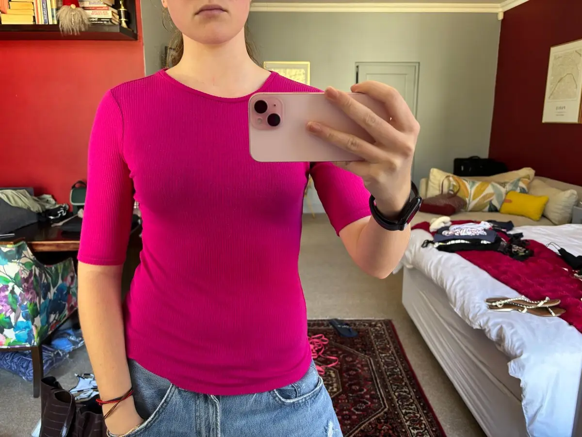 Witchery Ribbed Magenta Half-Sleeve Top