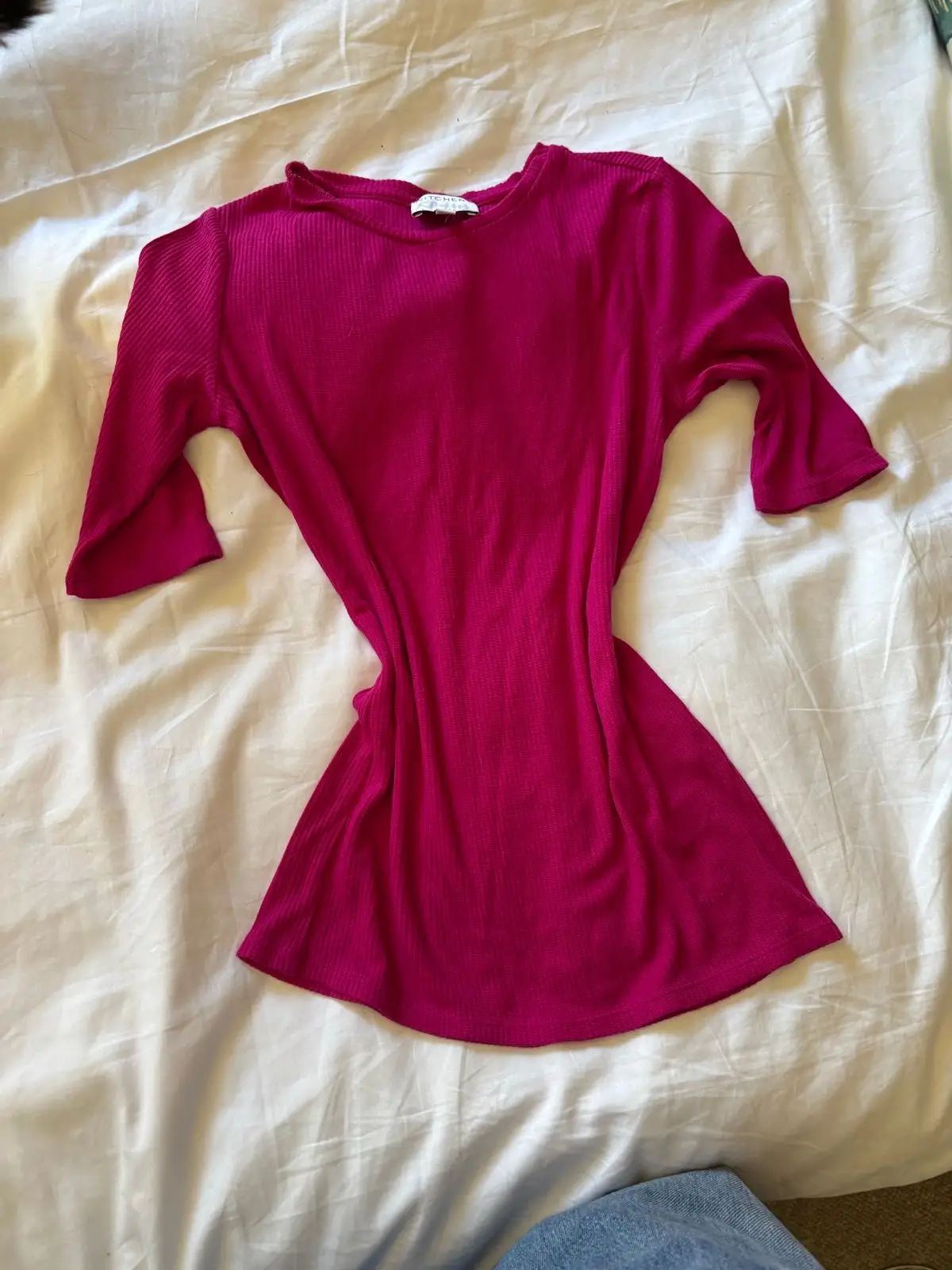 Witchery Ribbed Magenta Half-Sleeve Top