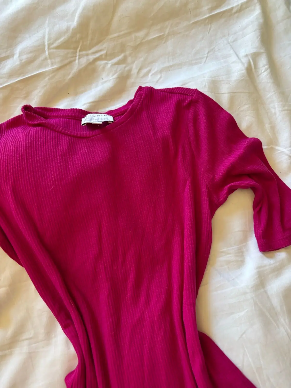 Witchery Ribbed Magenta Half-Sleeve Top