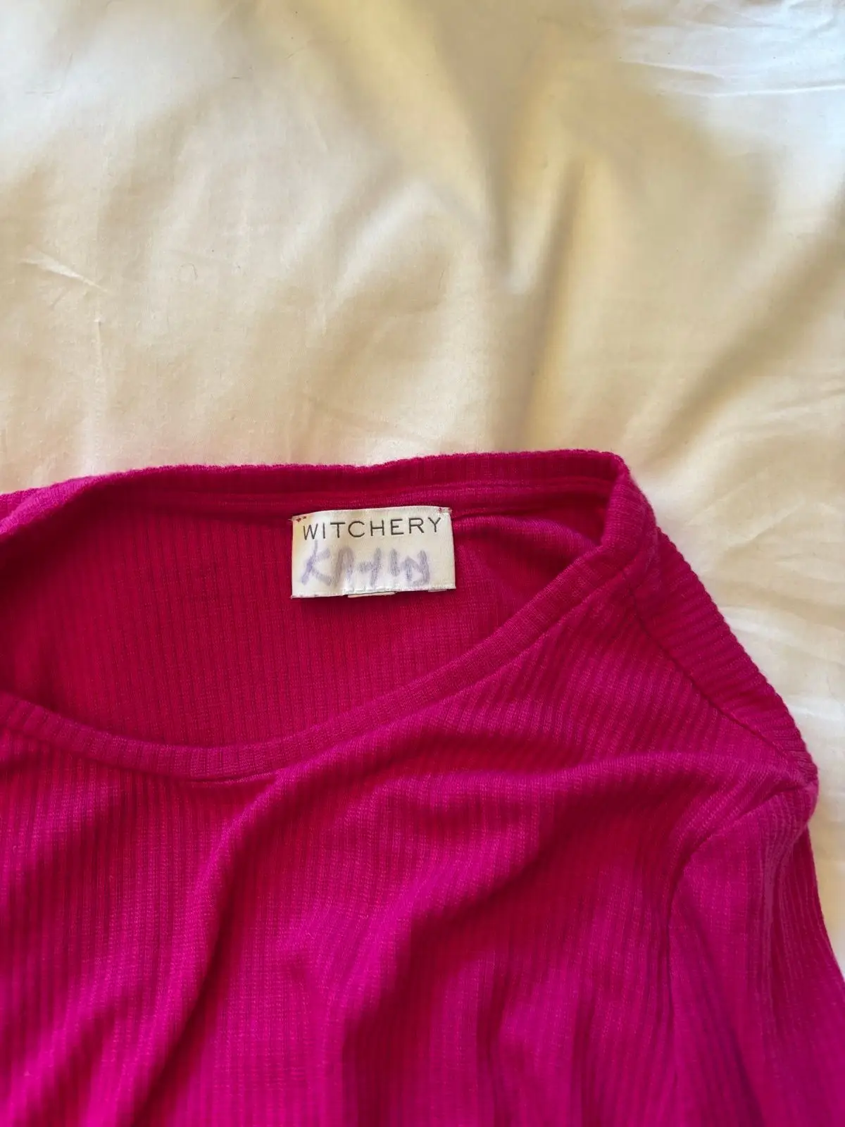 Witchery Ribbed Magenta Half-Sleeve Top