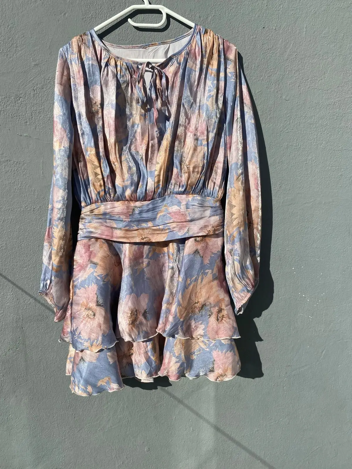 YDE Floral Long Sleeve Tiered Mini Dress