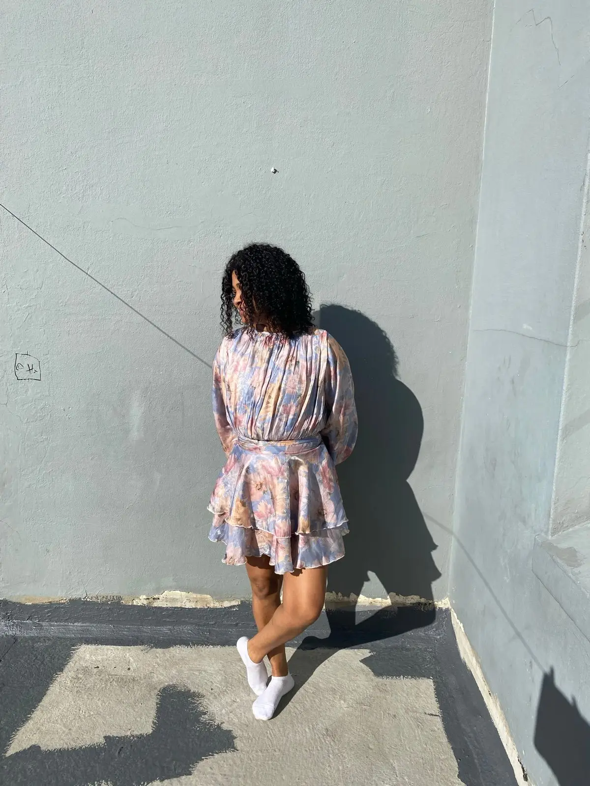 YDE Floral Long Sleeve Tiered Mini Dress