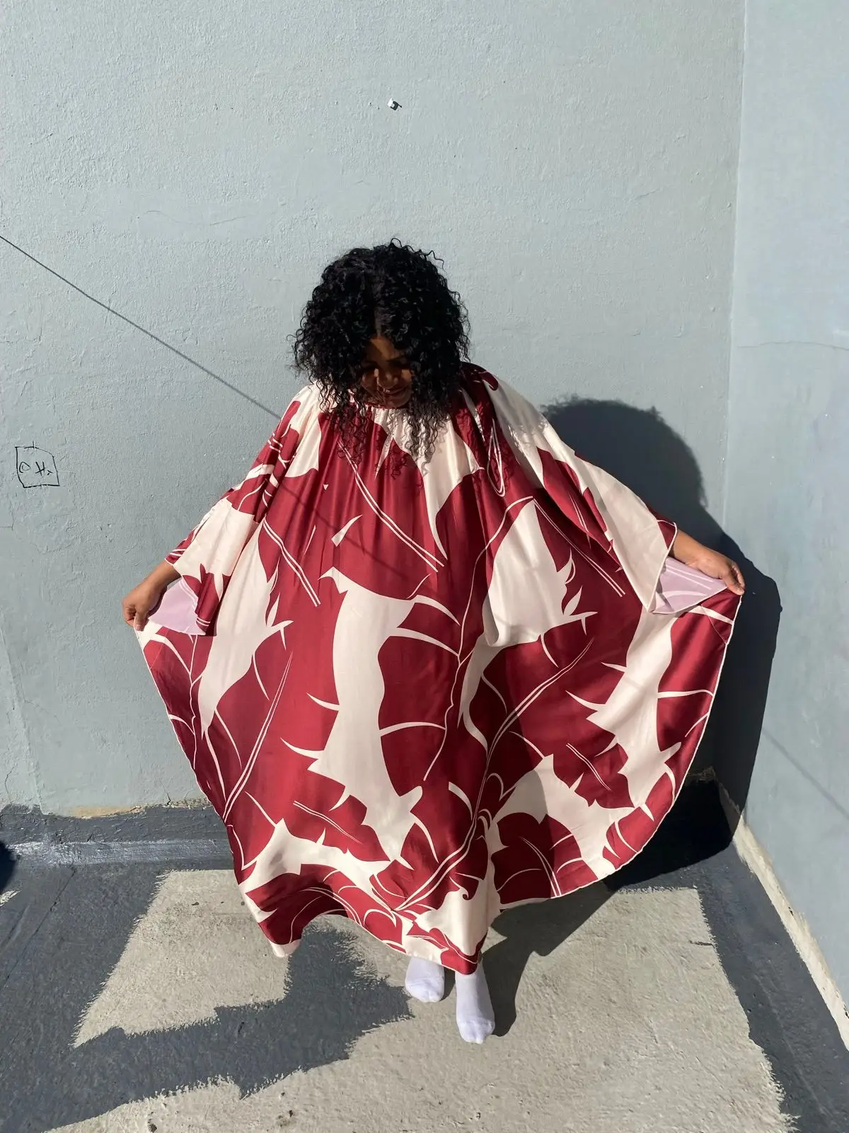 Truworths Red and Cream Leaf Print Kaftan Dress