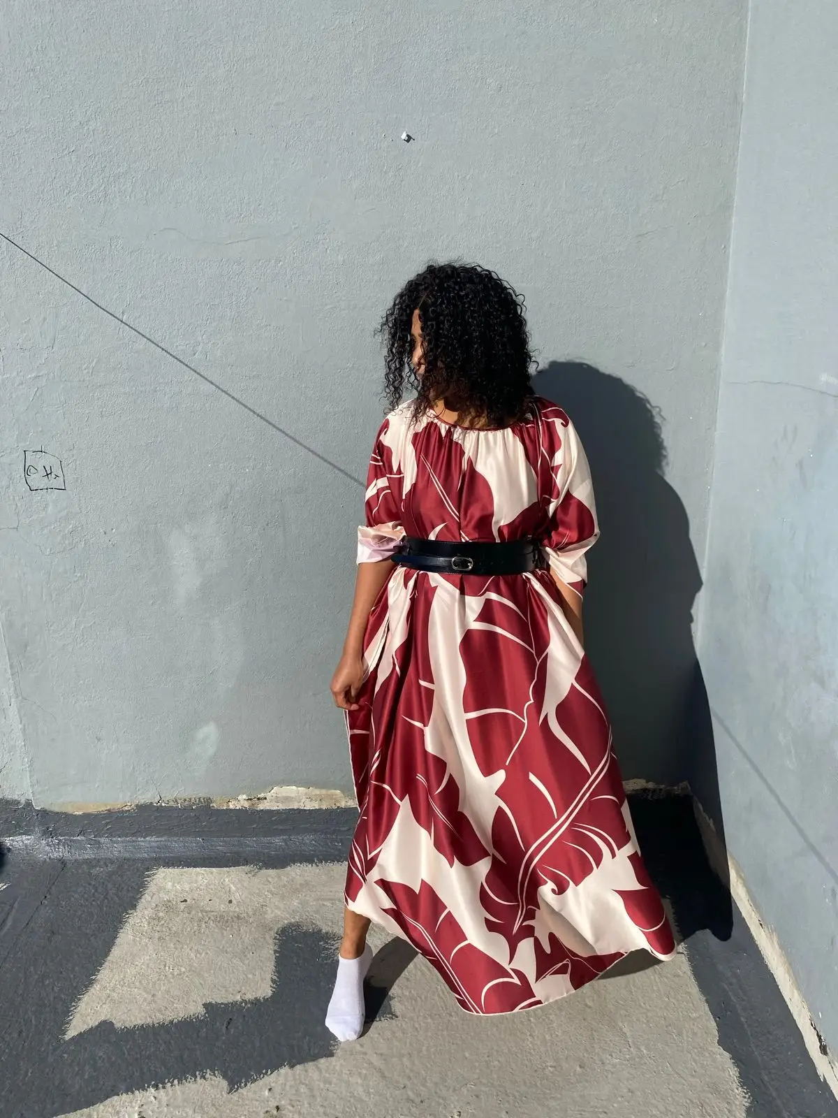 Truworths Red and Cream Leaf Print Kaftan Dress