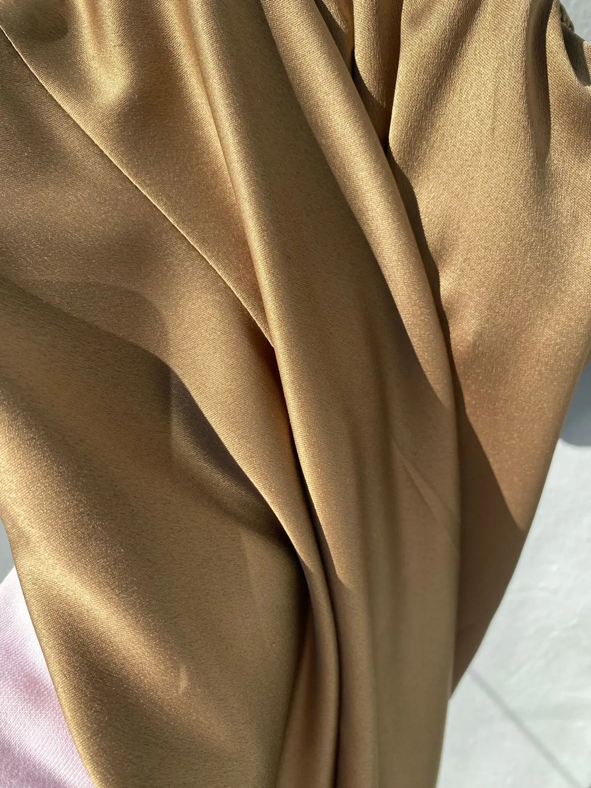 YDE Gold Satin Lace Trim Midi Dress