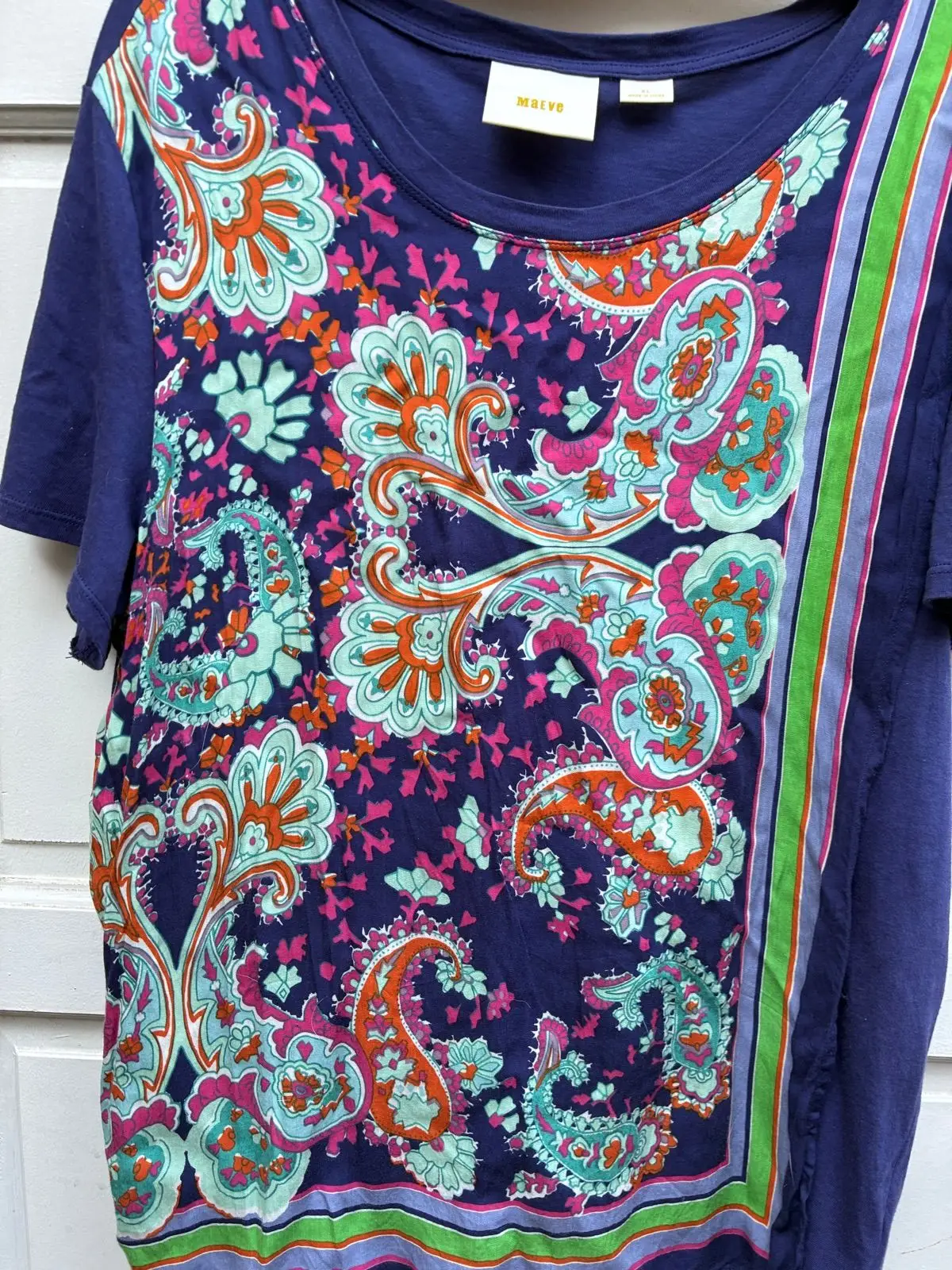 Maeve Anthropologie Purple Paisley Print Short Sleeve Top