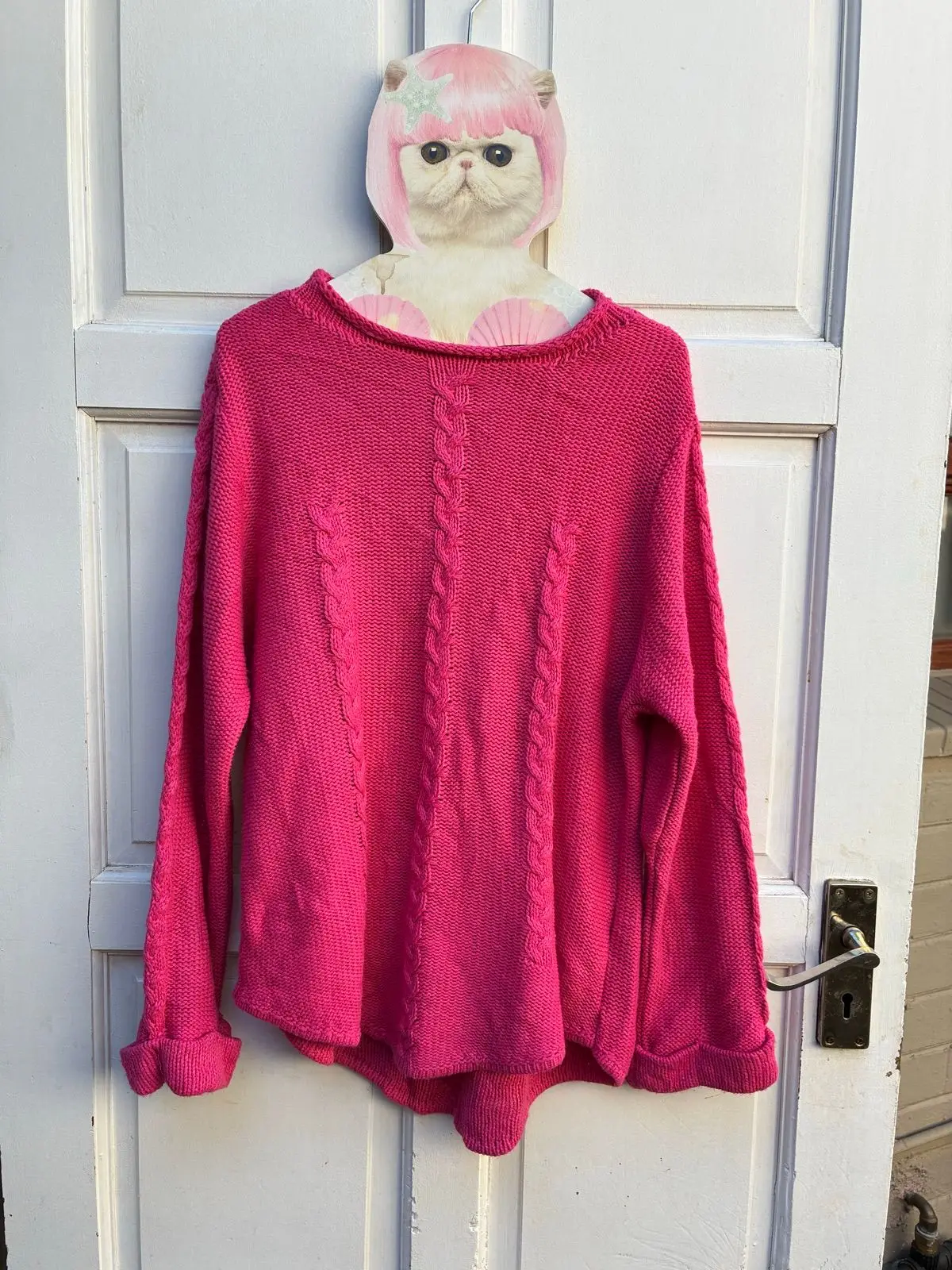 Bright Pink Cable-Knit Long Sleeve Sweater