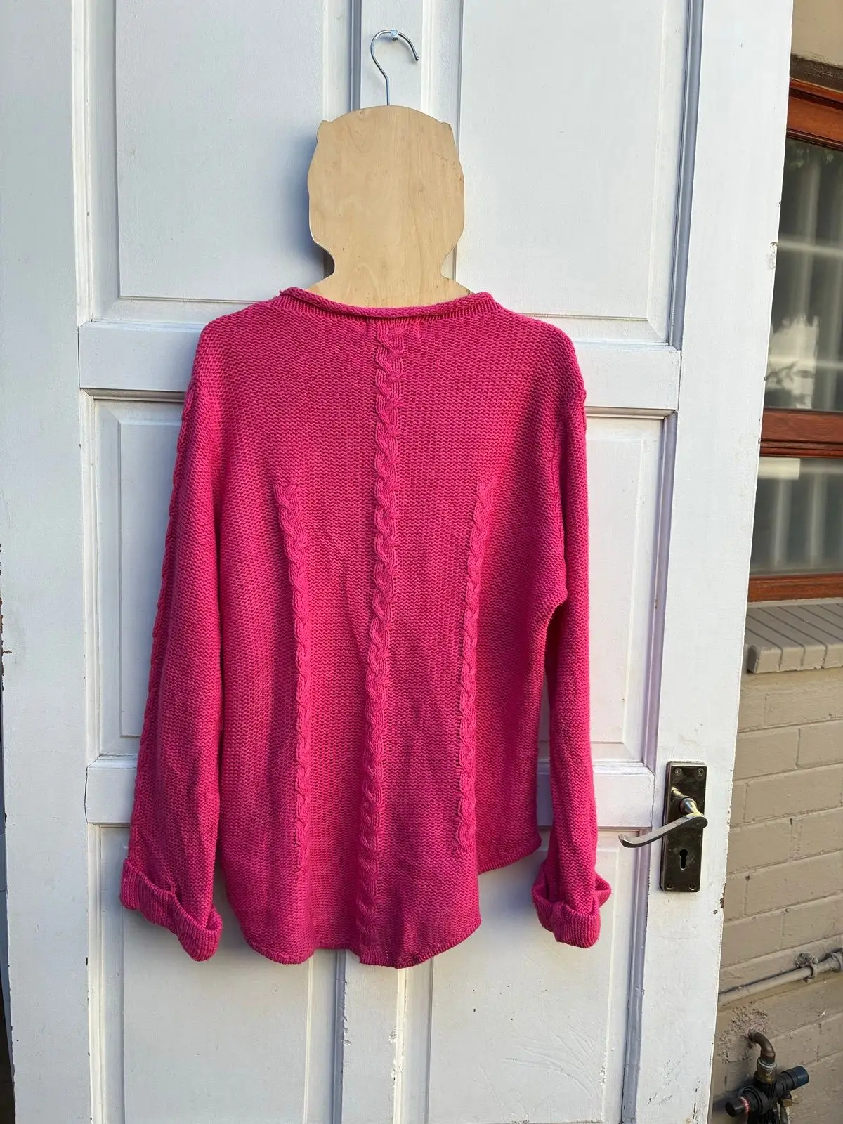 Bright Pink Cable-Knit Long Sleeve Sweater