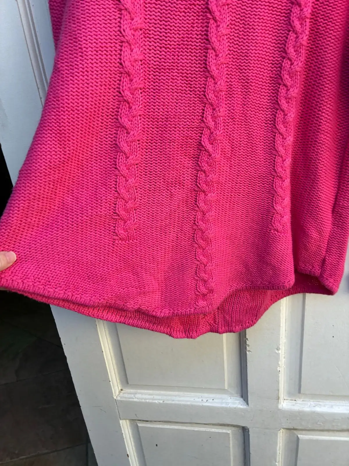 Bright Pink Cable-Knit Long Sleeve Sweater