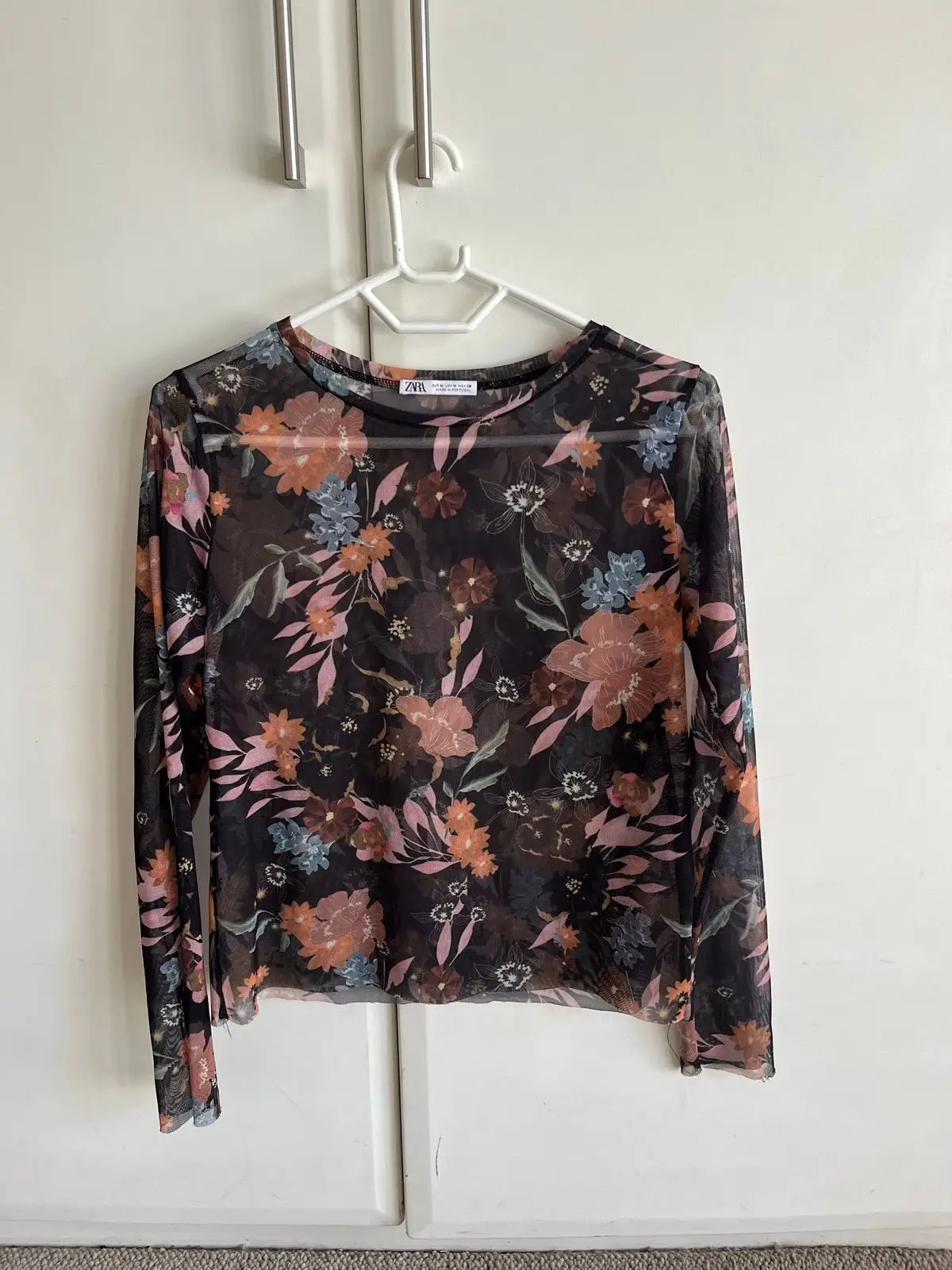 Zara Floral Mesh Long Sleeve Top