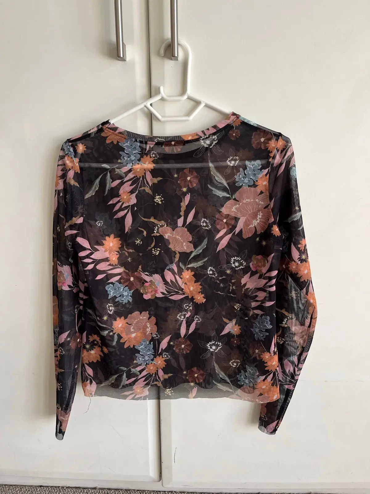 Zara Floral Mesh Long Sleeve Top